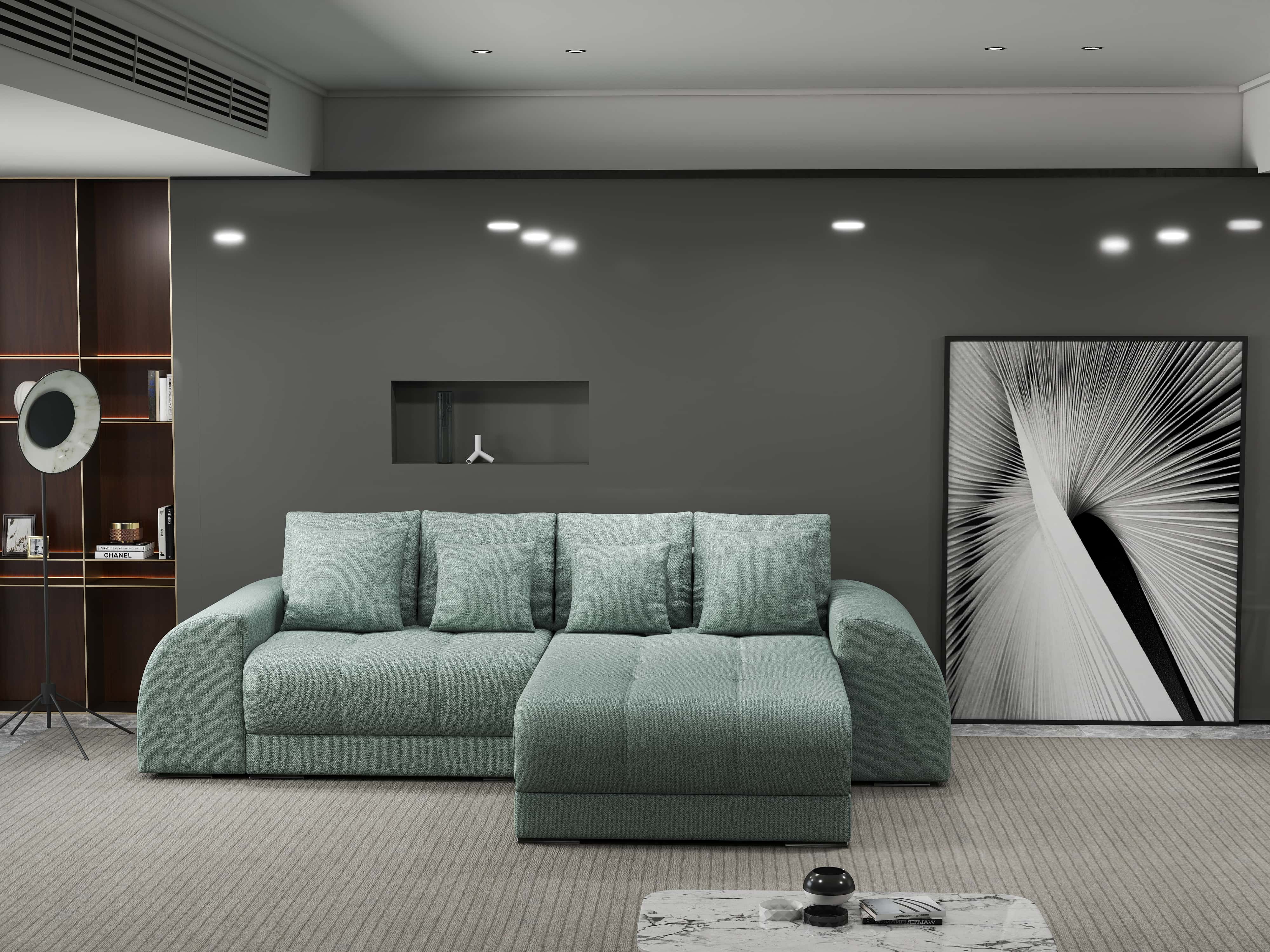 Colțar extensibil dumonde cu ladă de depozitare si sezut confortabil din spuma HR, Verona Enjoy Mint II 290x185 cm Fabrica