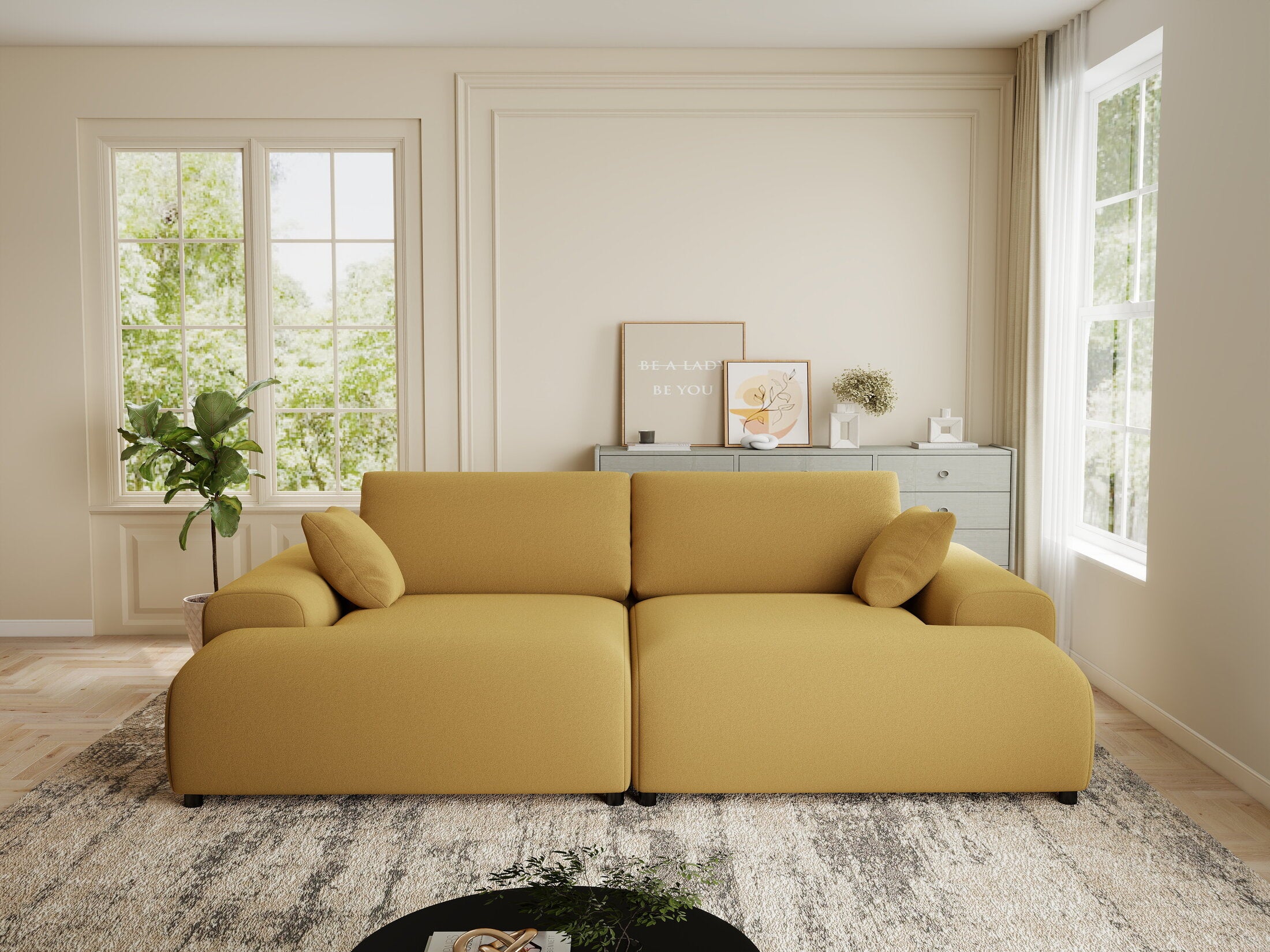 Canapea dumonde cu sezut confortabil din spuma HR, Hudson Royal Mustar 237x144 cm