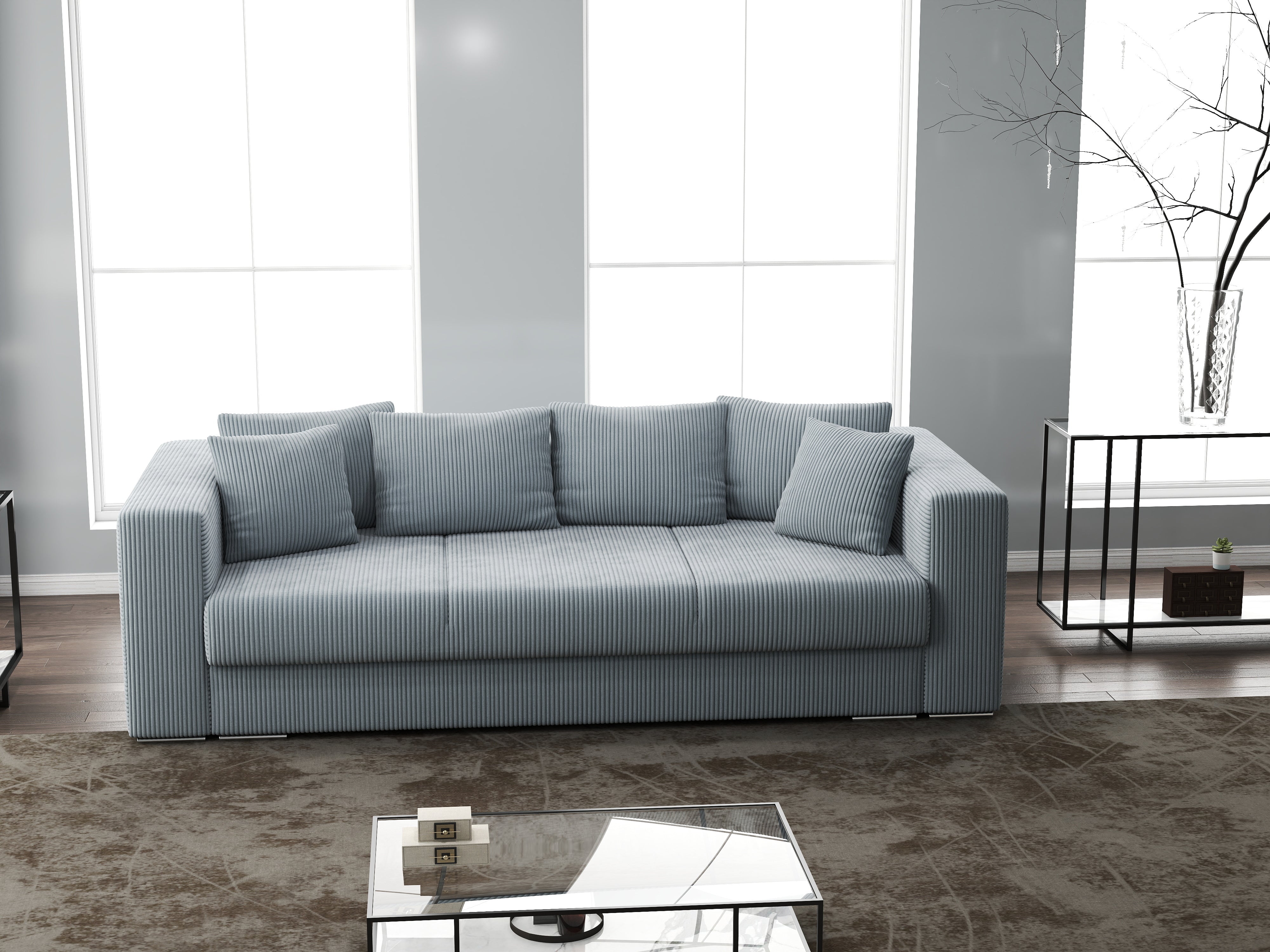 Canapea extensibilă dumonde cu ladă de depozitare si sezut confortabil din spuma HR, Gloria Zoom Grey II 240x100 cm Fabrica