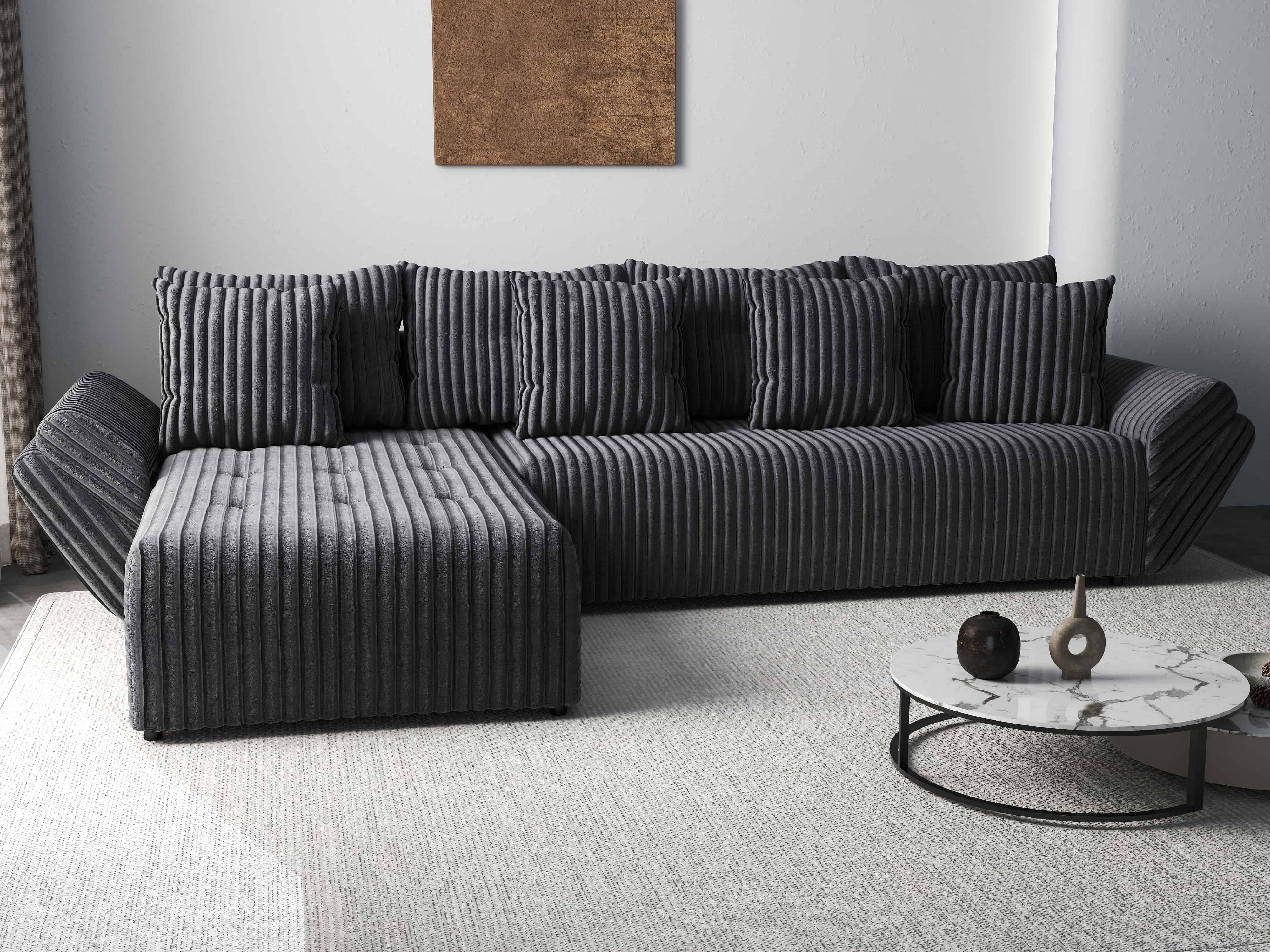 Colțar extensibil dumonde cu ladă de depozitare si sezut confortabil din spuma HR, Berlin XL Ambience Grey 350x185 cm Fabrica