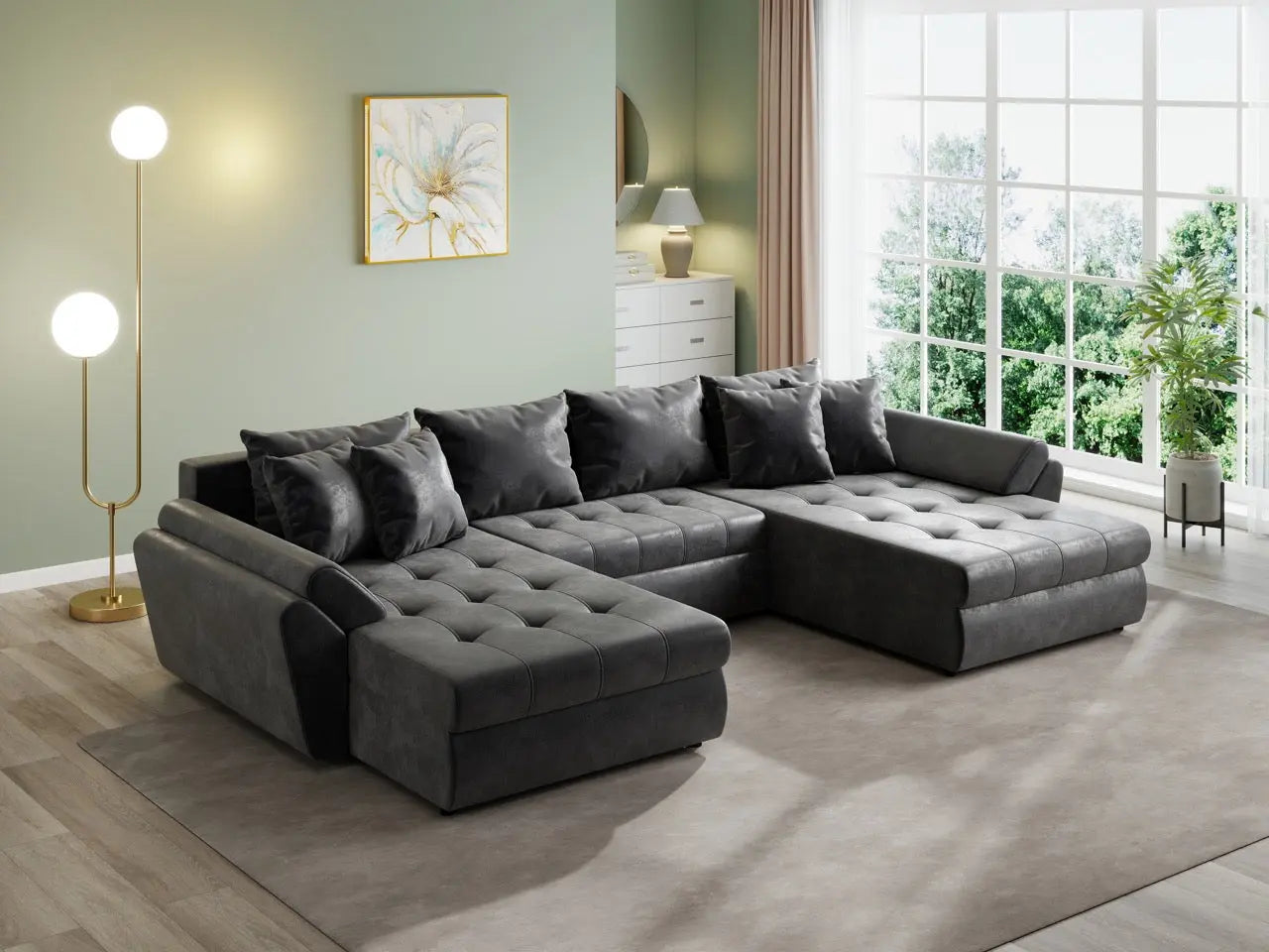 Colțar extensibil dumonde cu ladă de depozitare si sezut confortabil din spuma HR, Loana U Dark Brown 355x185 cm Fabrica