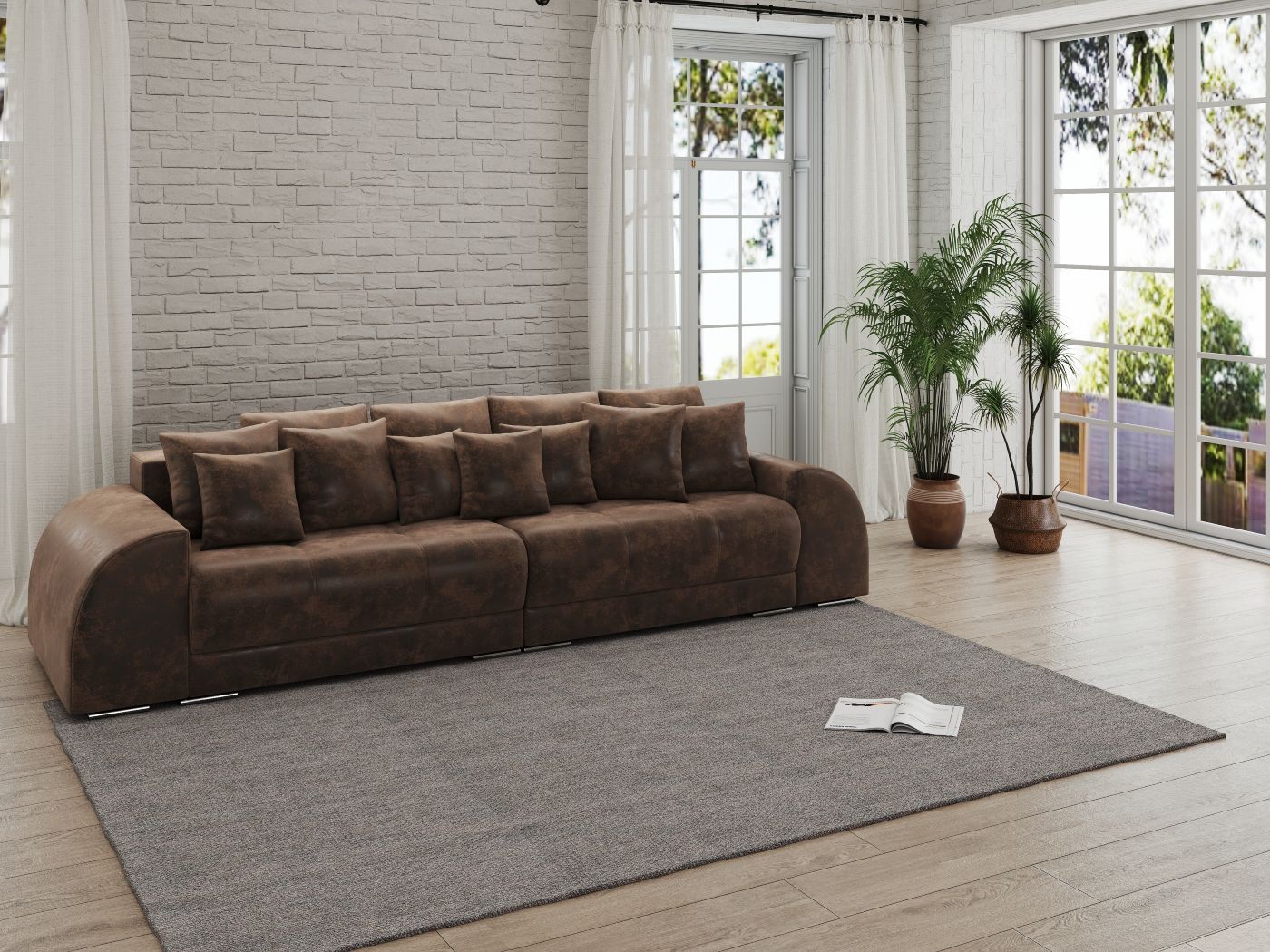 Canapea extensibilă dumonde cu 2 lăzi de depozitare si sezut confortabil din spuma HR,Verona Madagaskar Brown 310x100 cm Fabrica