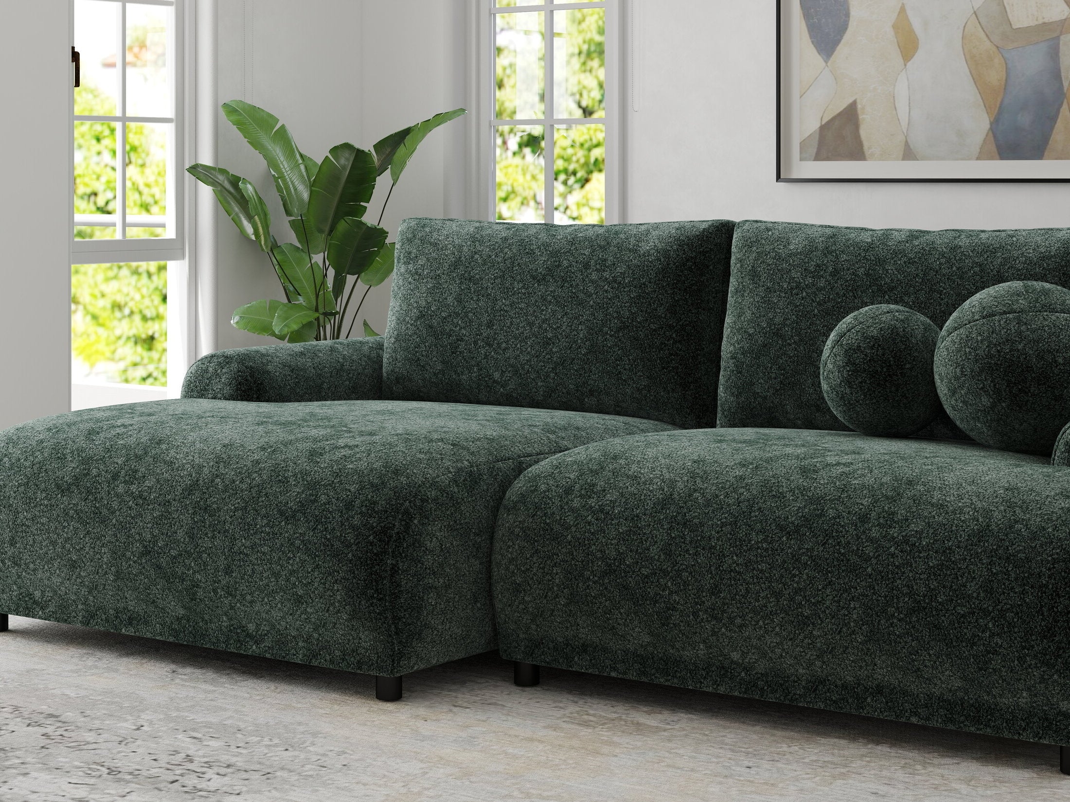 Colțar extensibil dumonde cu ladă de depozitare și șezut confortabil din spumă HR, Carlo Euphoria Verde 240x145 cm