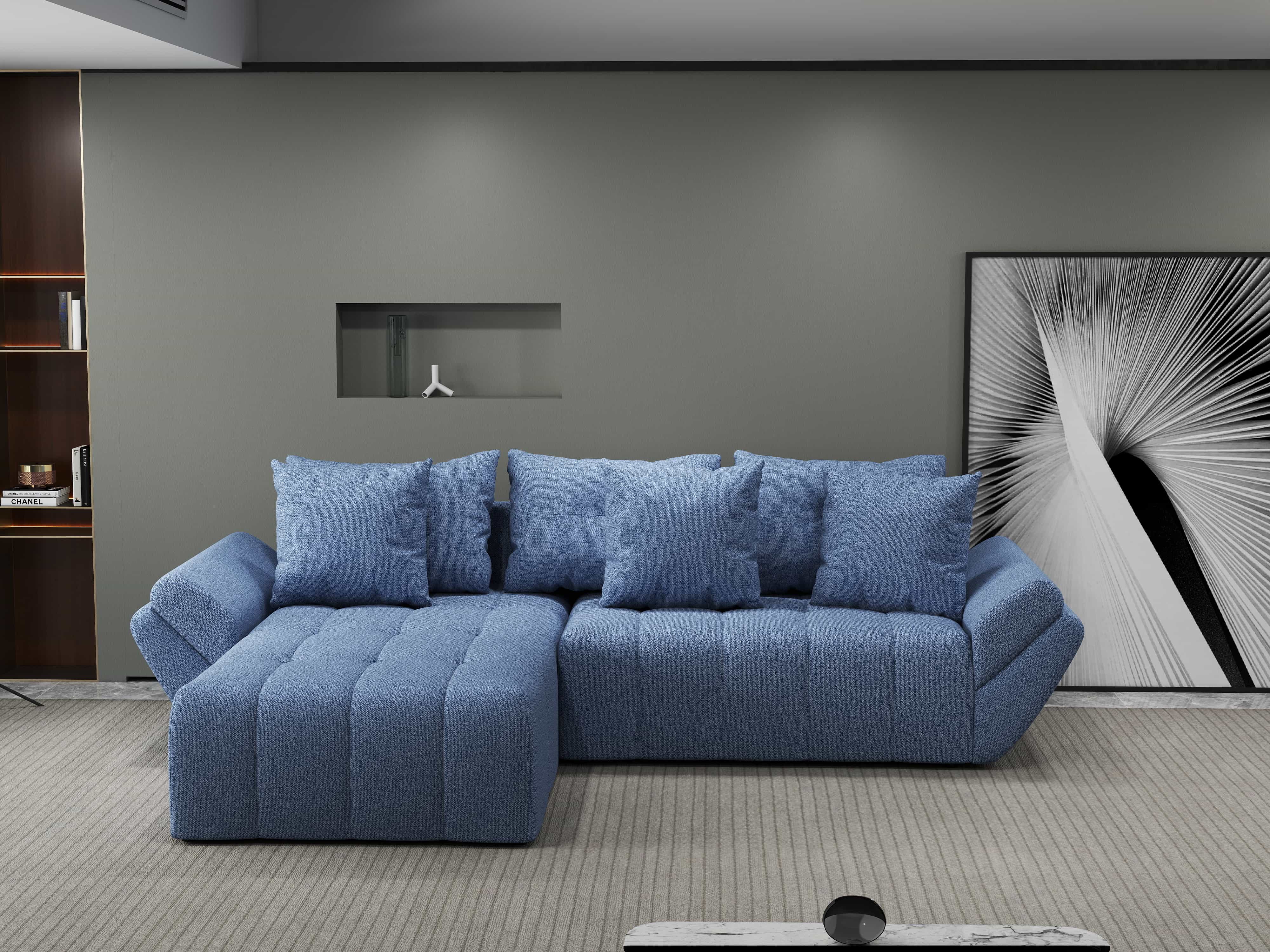 Colțar extensibil dumonde cu ladă de depozitare si sezut confortabil din spuma HR, Berlin Enjoy Albastru 280x185 cm Fabrica