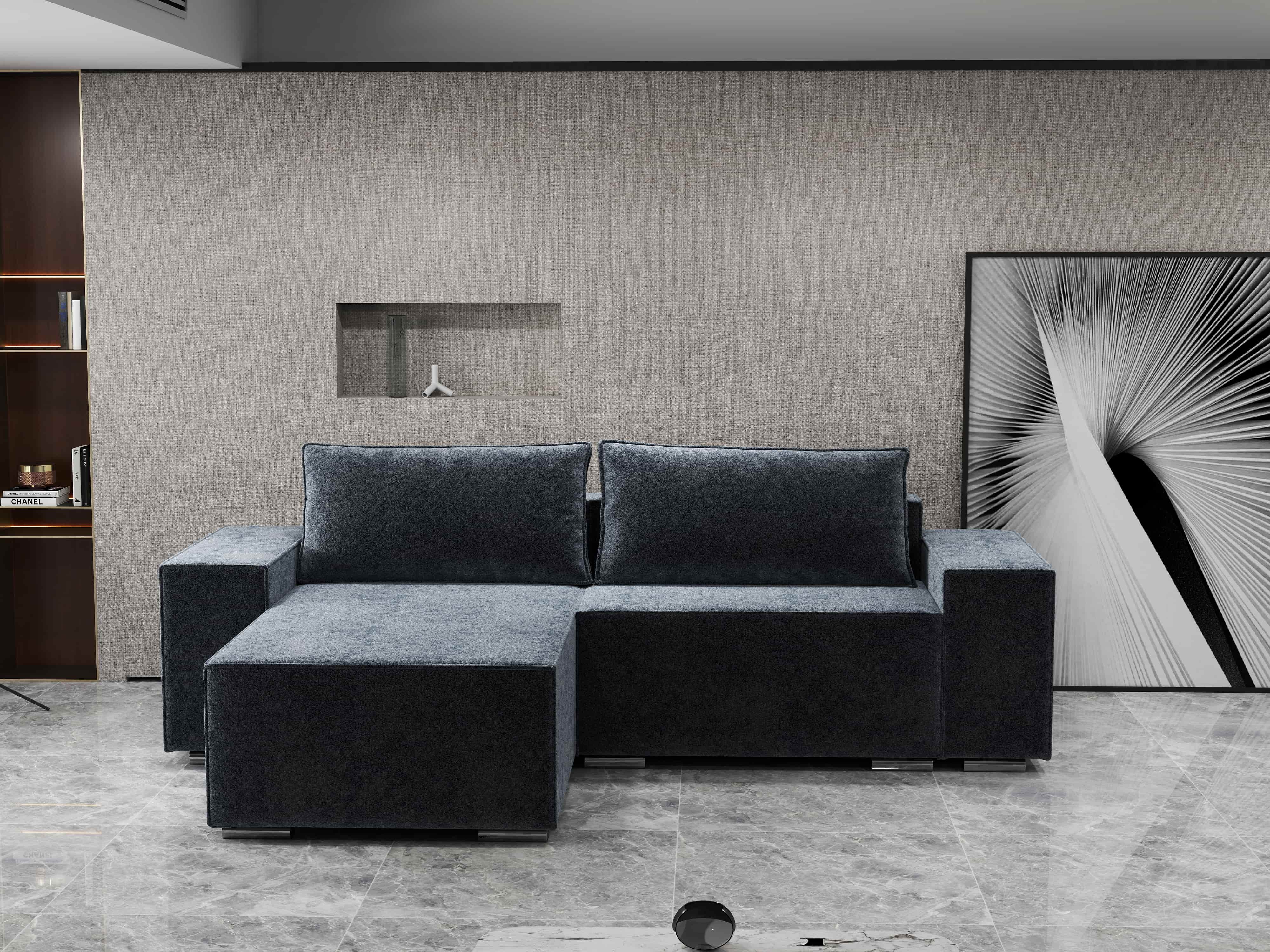 Colțar extensibil dumonde cu ladă de depozitare si sezut confortabil din spuma HR, Dream Euphoria Grafit 290x185 cm Fabrica