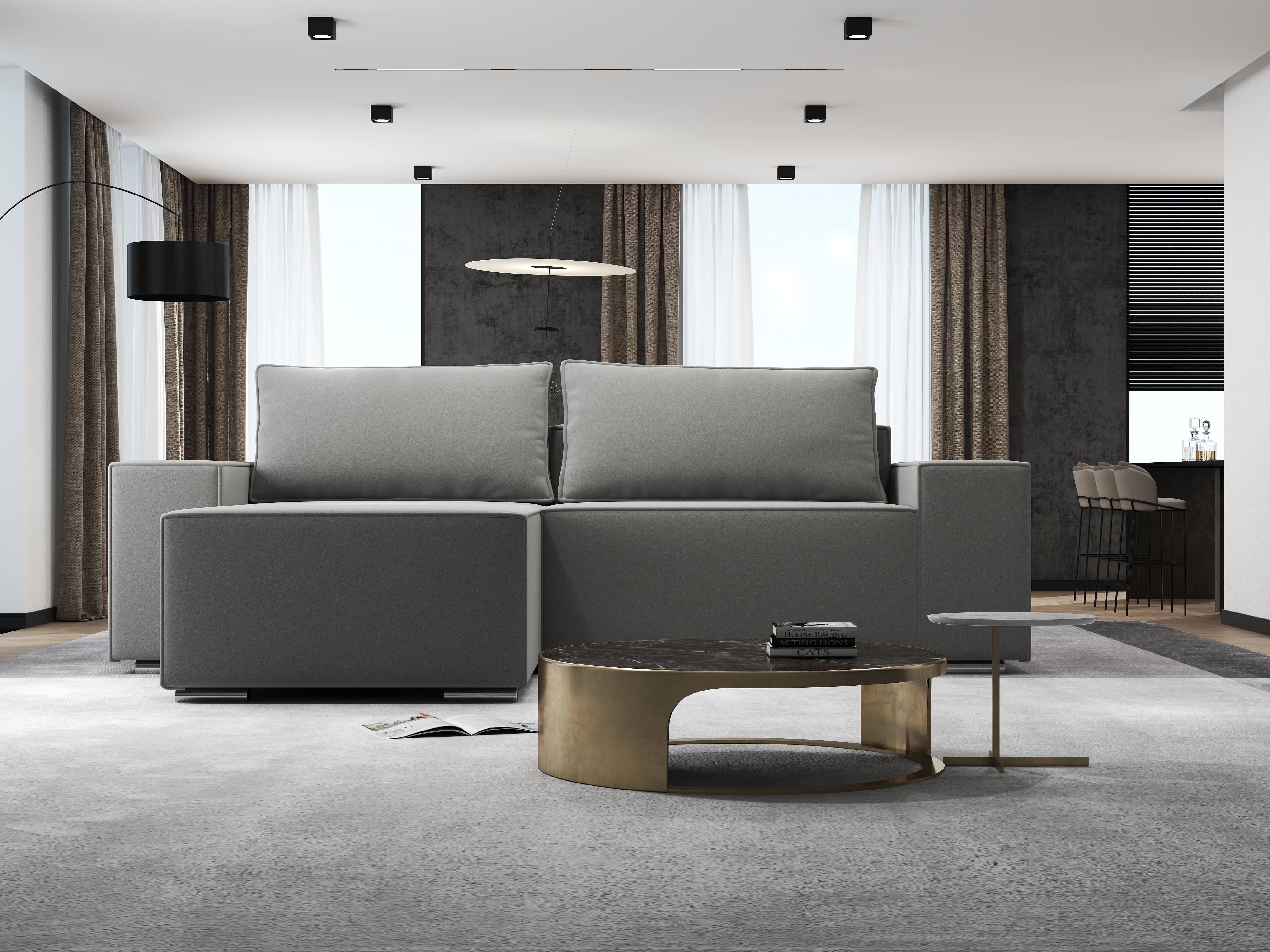 Colțar extensibil dumonde cu ladă de depozitare si sezut confortabil din spuma HR, Dream Royal Gri 290x185 cm Fabrica