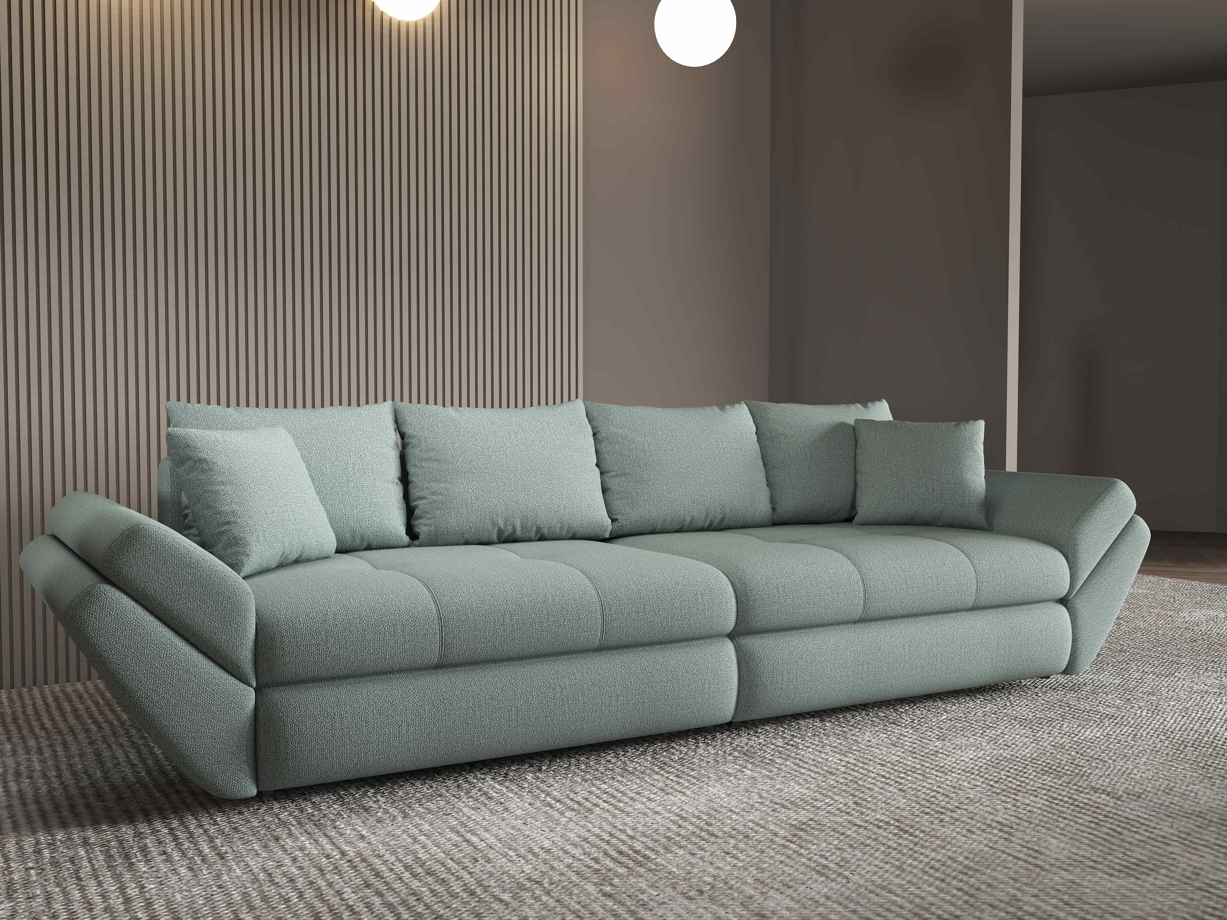Canapea extensibilă dumonde cu ladă de depozitare si sezut confortabil din spuma HR, Loana Enjoy Mint 300x100 cm Fabrica