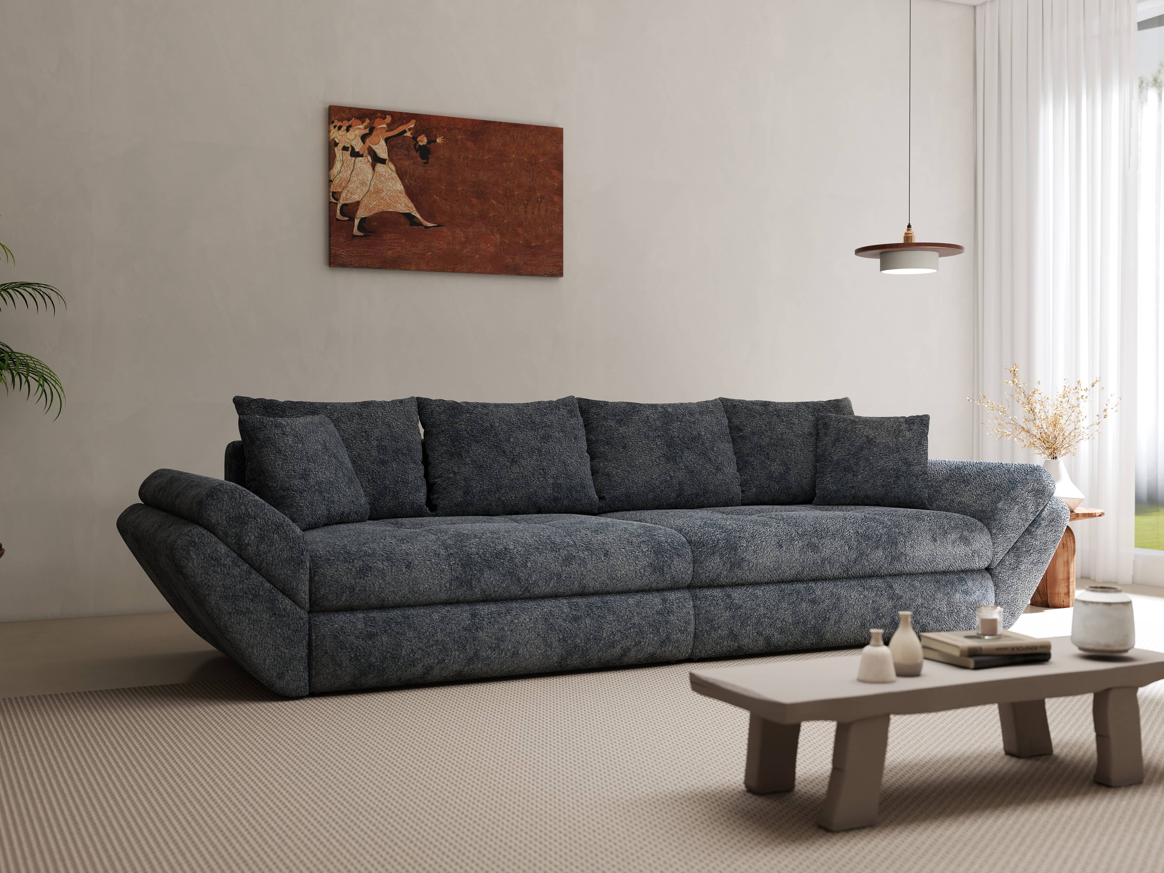 Canapea extensibilă dumonde cu ladă de depozitare si sezut confortabil din spuma HR, Loana Euphoria Grafit 300x100 cm Fabrica