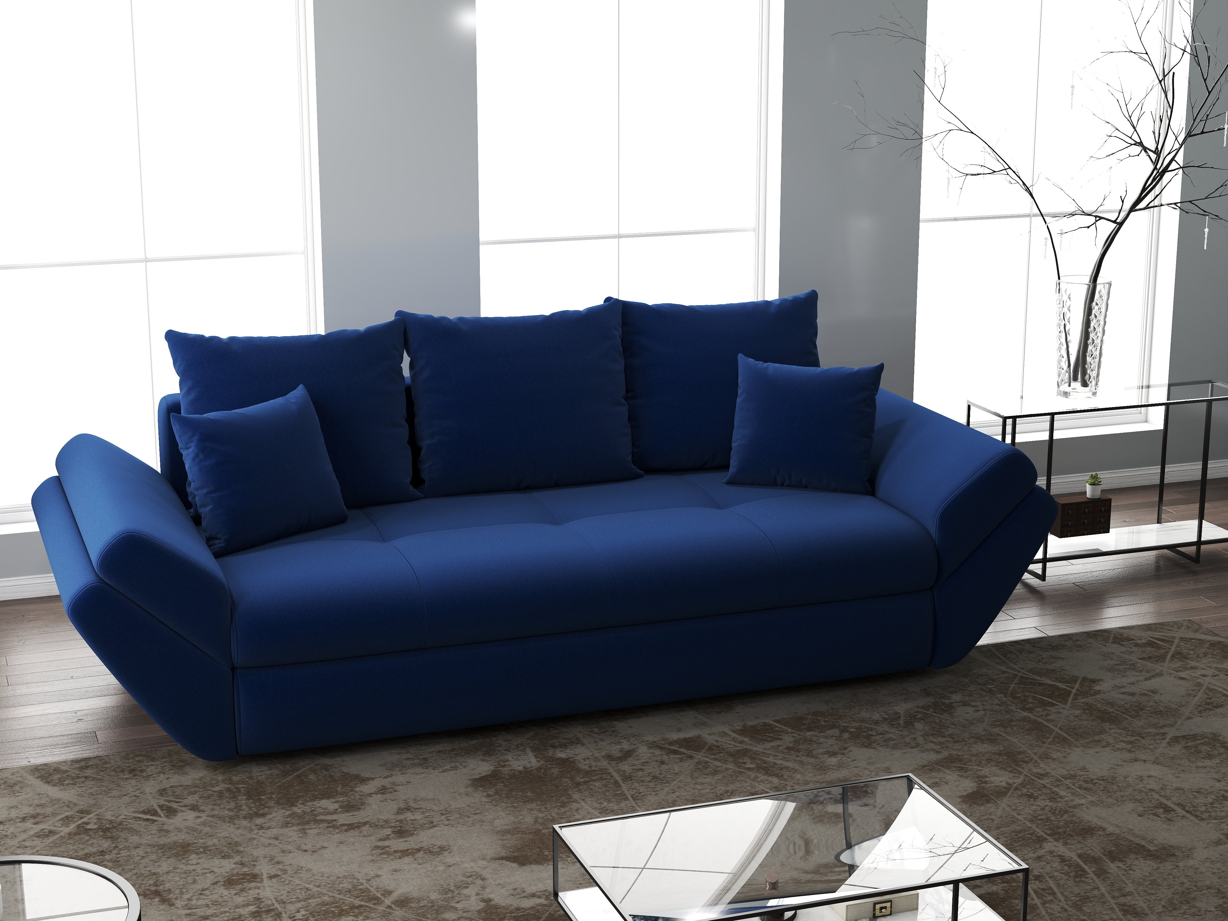 Canapea extensibilă dumonde cu ladă de depozitare si sezut confortabil din spuma HR, Loana Royal Blue 250x100 cm Fabrica