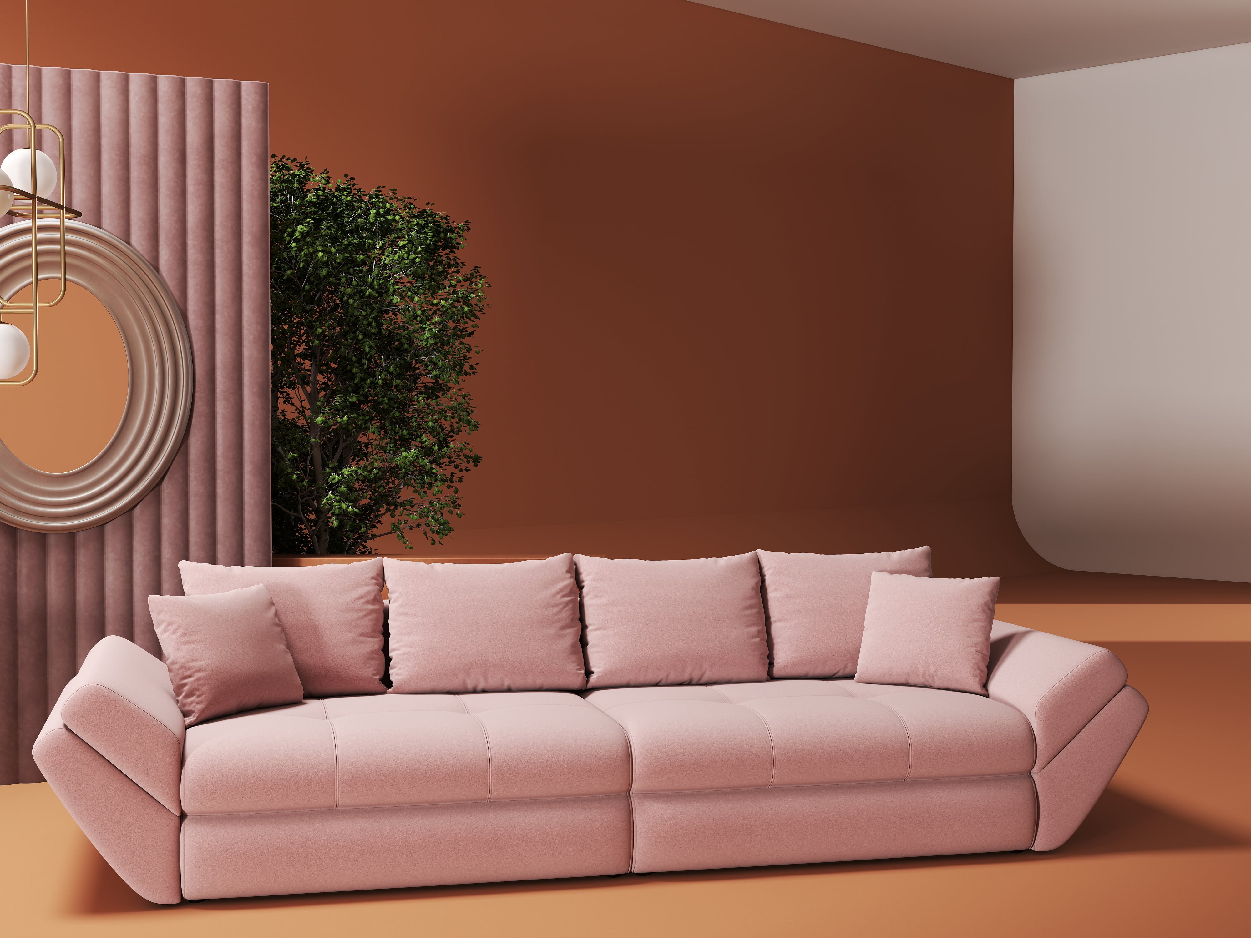 Canapea extensibilă dumonde cu ladă de depozitare si sezut confortabil din spuma HR, Loana Royal Roz 300x100 cm Fabrica