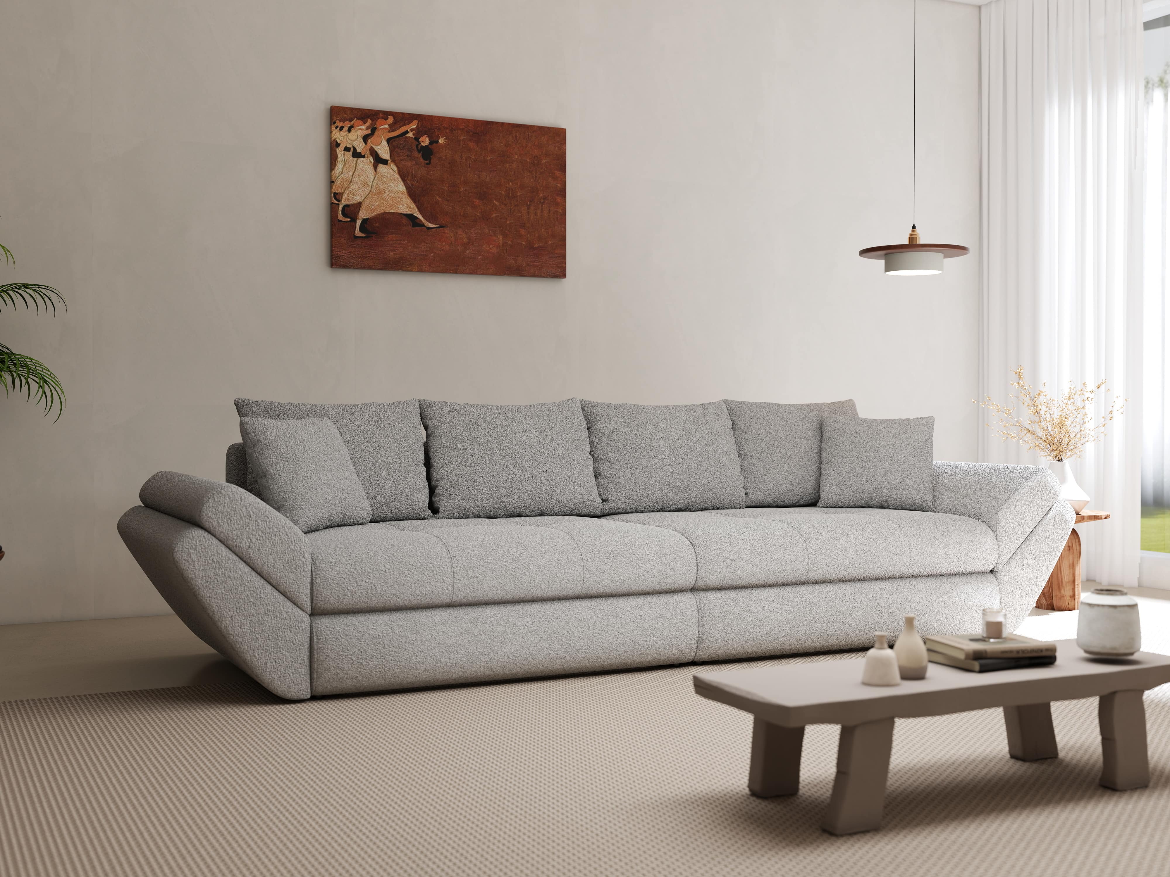 Canapea extensibilă dumonde cu ladă de depozitare si sezut confortabil din spuma HR, Loana Euphoria Dove 300x100 cm Fabrica