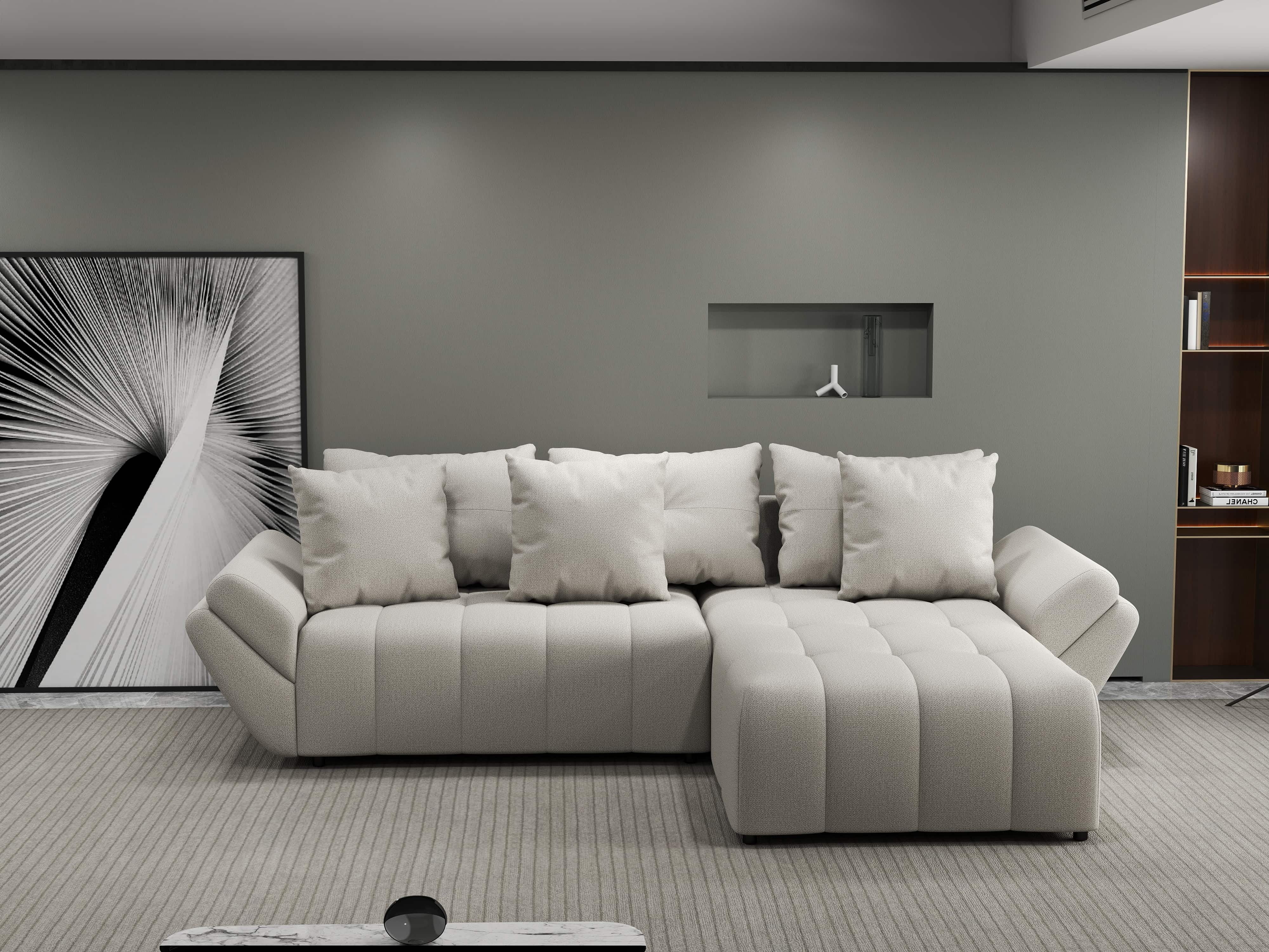 Colțar extensibil dumonde cu ladă de depozitare si sezut confortabil din spuma HR, Berlin Enjoy Bej 280x185 cm II Fabrica