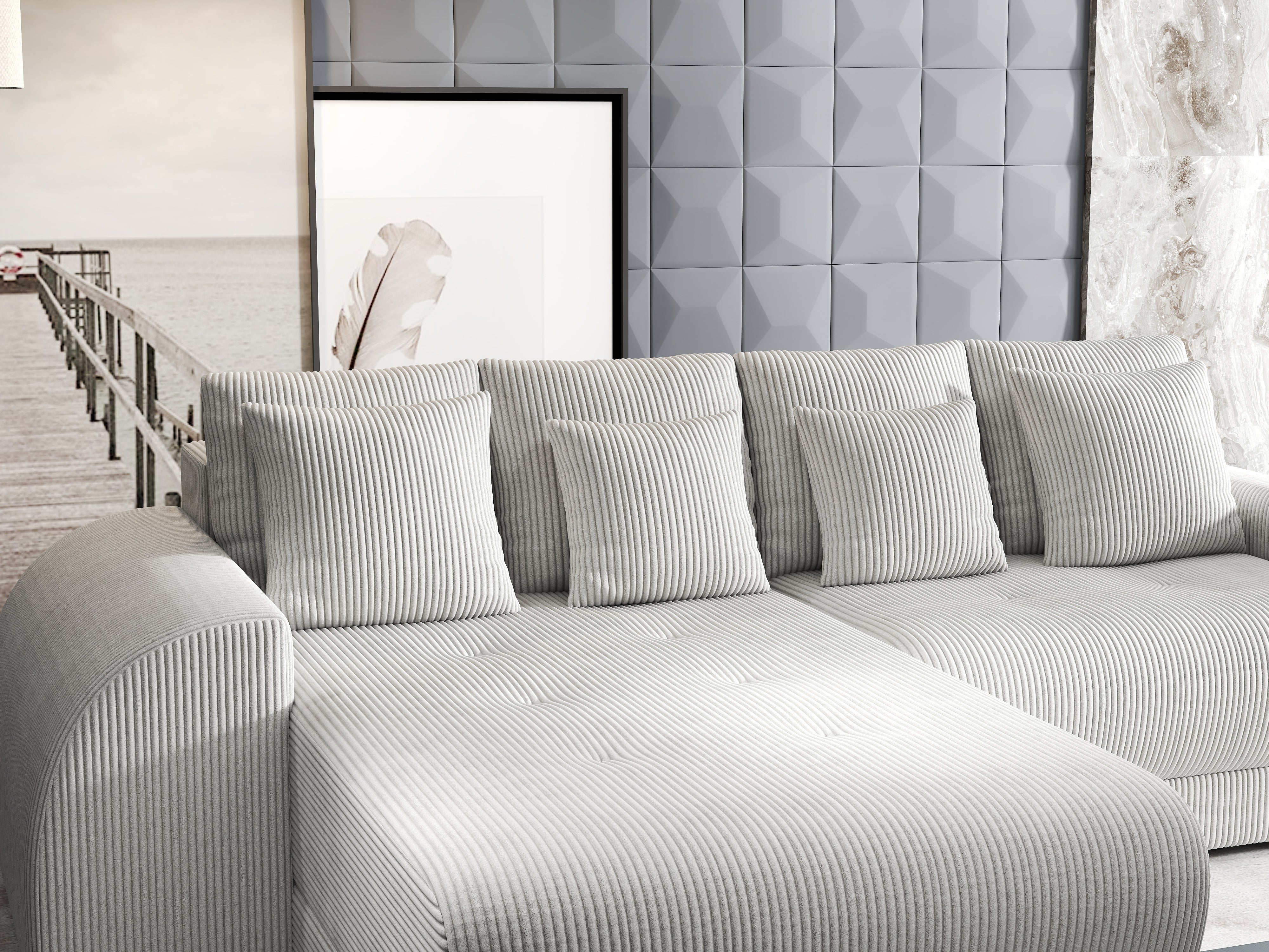 Colțar extensibil dumonde cu ladă de depozitare si sezut confortabil din spuma HR, Verona Zoom Crem 290x185 cm Fabrica