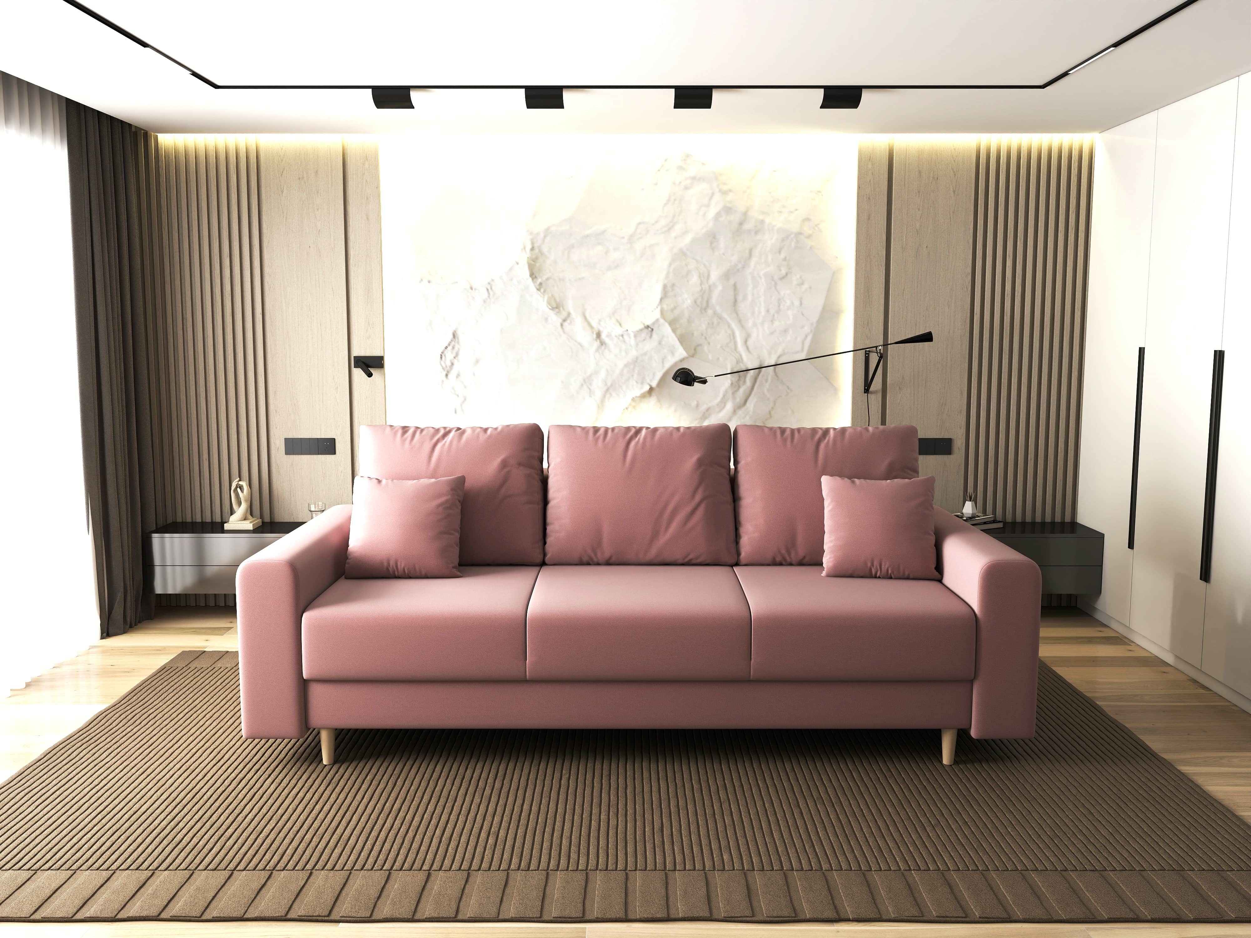 Canapea extensibilă dumonde cu ladă de depozitare si sezut confortabil din spuma HR, Kronos Royal Roz 210x100 cm fabrica