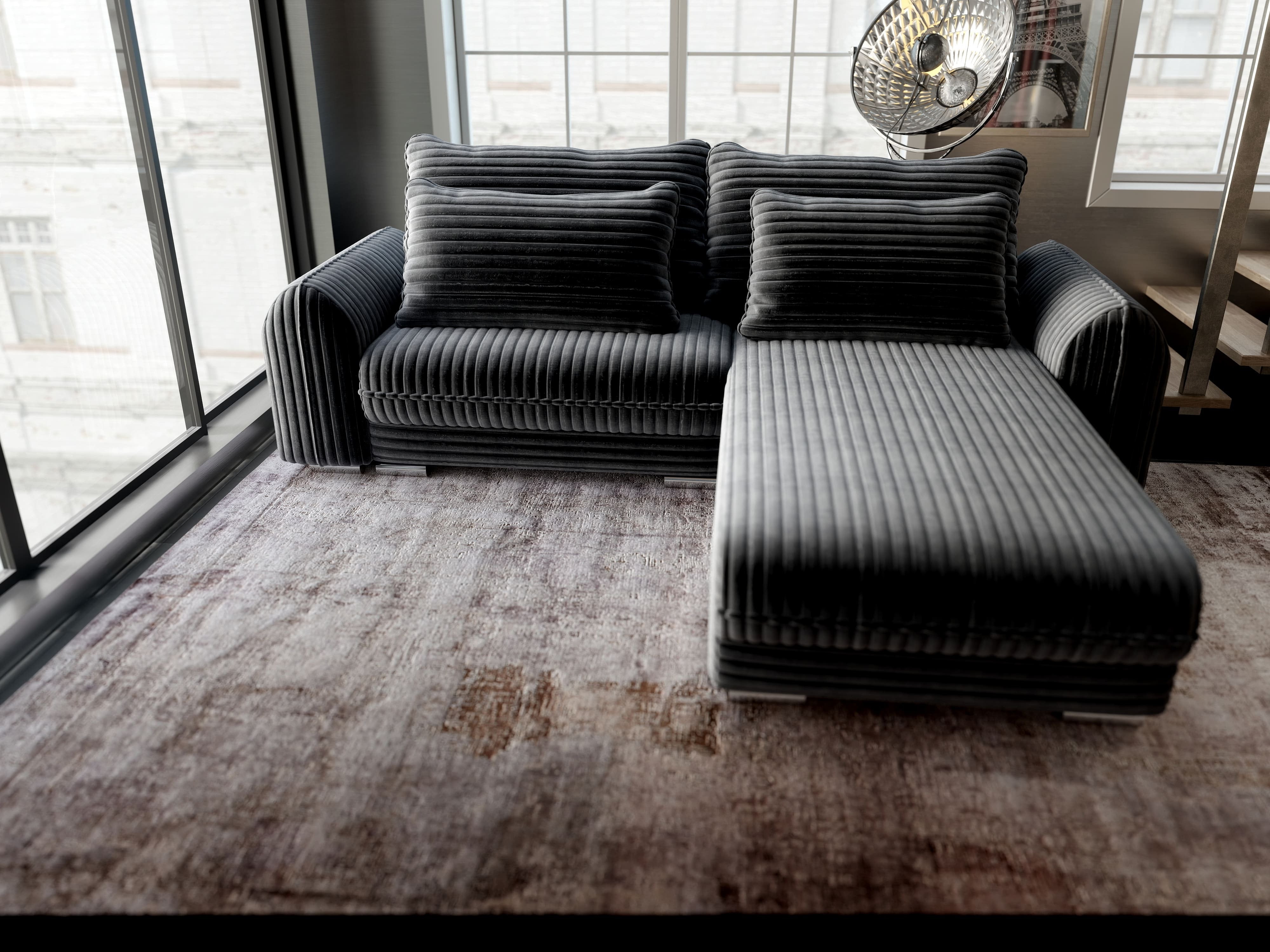 Colțar extensibil dumonde cu ladă de depozitare si sezut confortabil din spuma HR, Denver Ambience Gri 275x185 cm II Fabrica