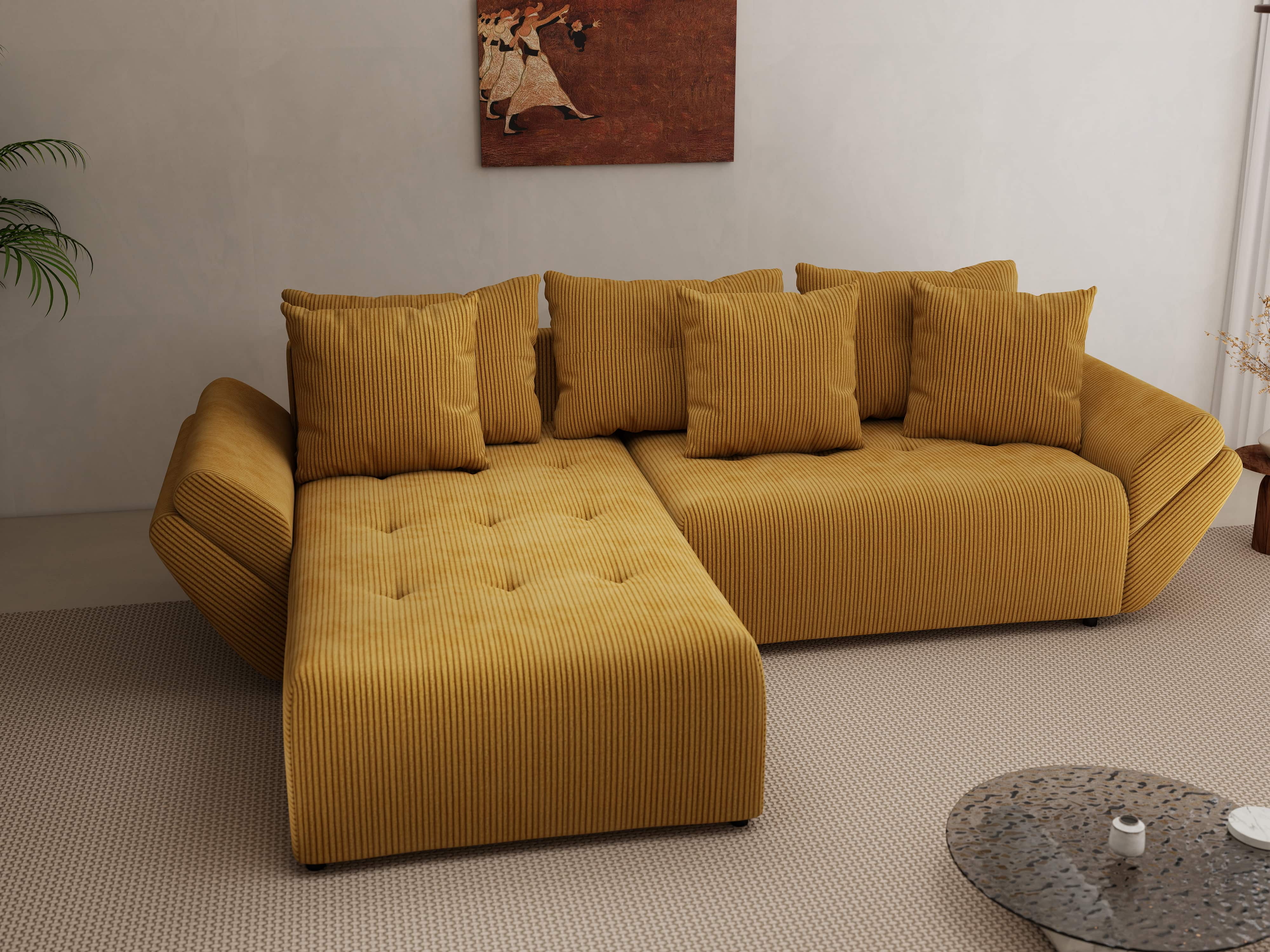 Colțar extensibil dumonde cu ladă de depozitare si sezut confortabil din spuma HR, Berlin Zoom Mustar 280x185 cm Fabrica