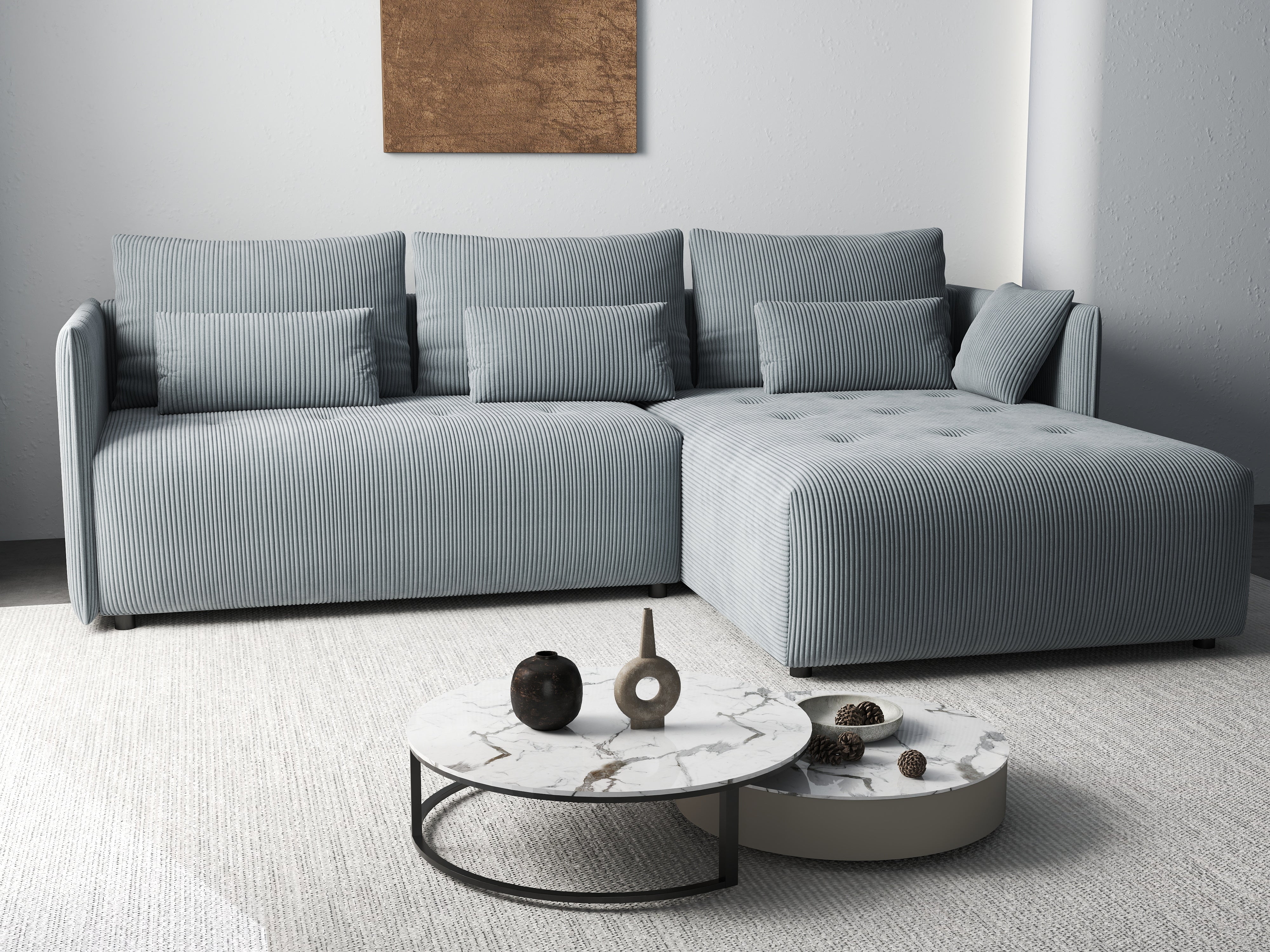 Colțar extensibil dumonde cu ladă de depozitare si sezut confortabil din spuma HR, Malta Zoom Grey II 235x185 cm Fabrica