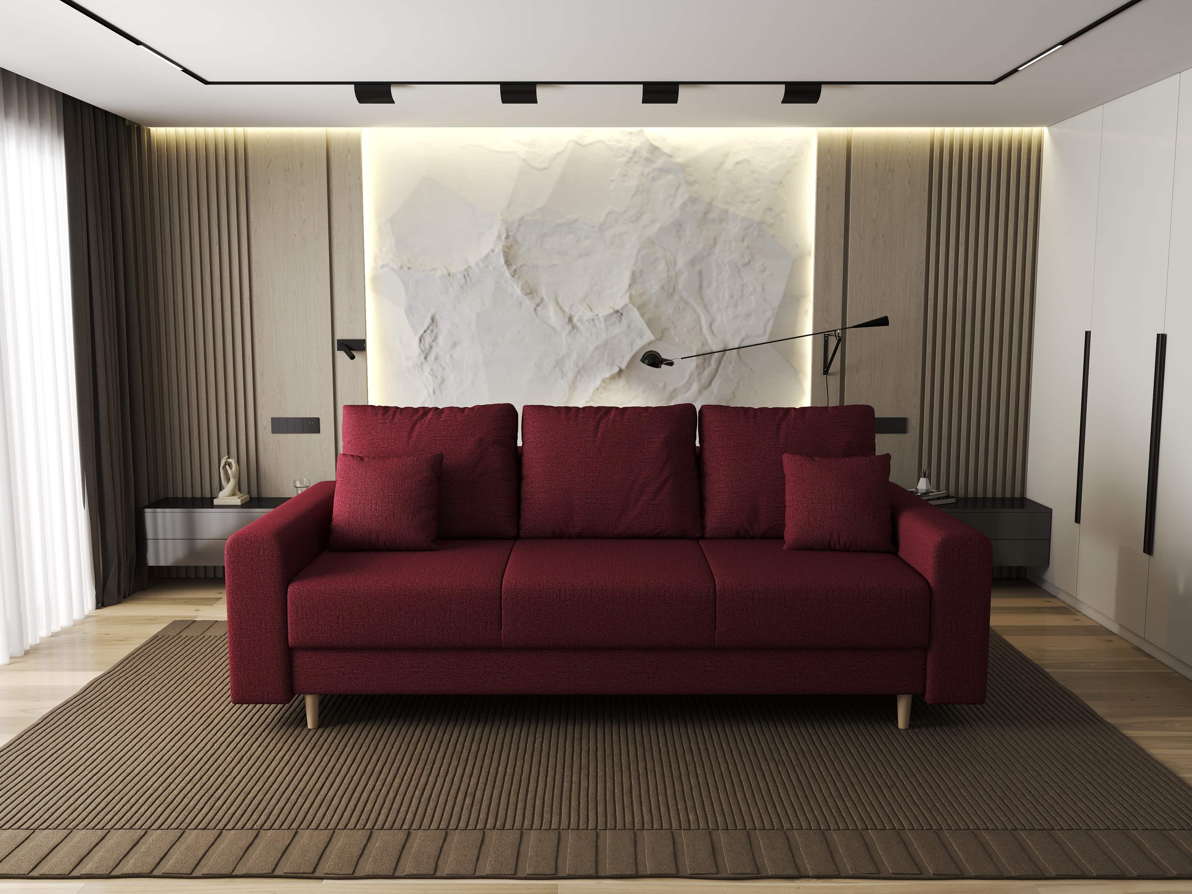 Canapea extensibilă dumonde cu ladă de depozitare si sezut confortabil din spuma HR, Kronos Enjoy Rosu 210x100 cm fabrica