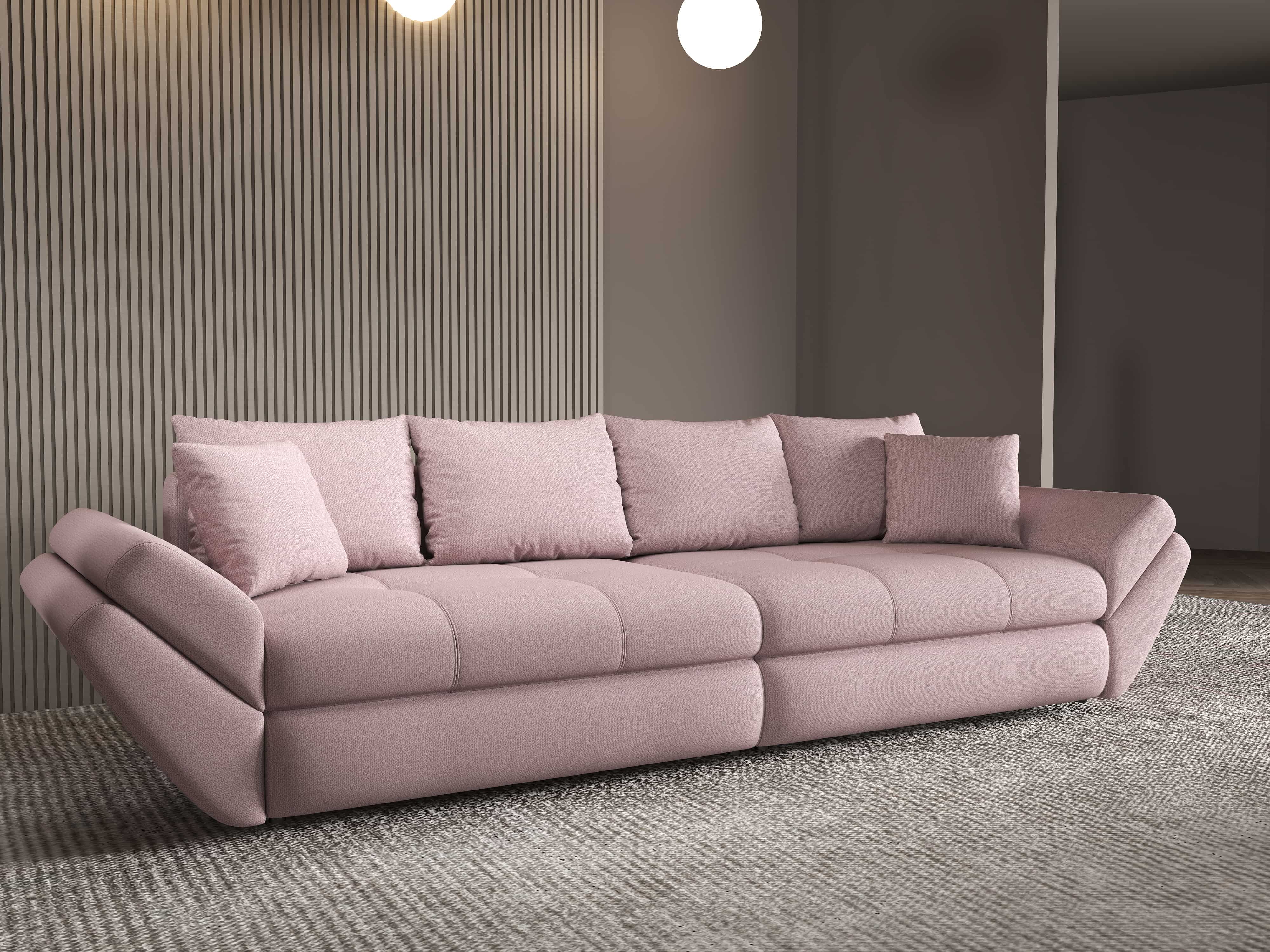Canapea extensibilă dumonde cu ladă de depozitare si sezut confortabil din spuma HR, Loana Enjoy Roz 300x100 cm Fabrica