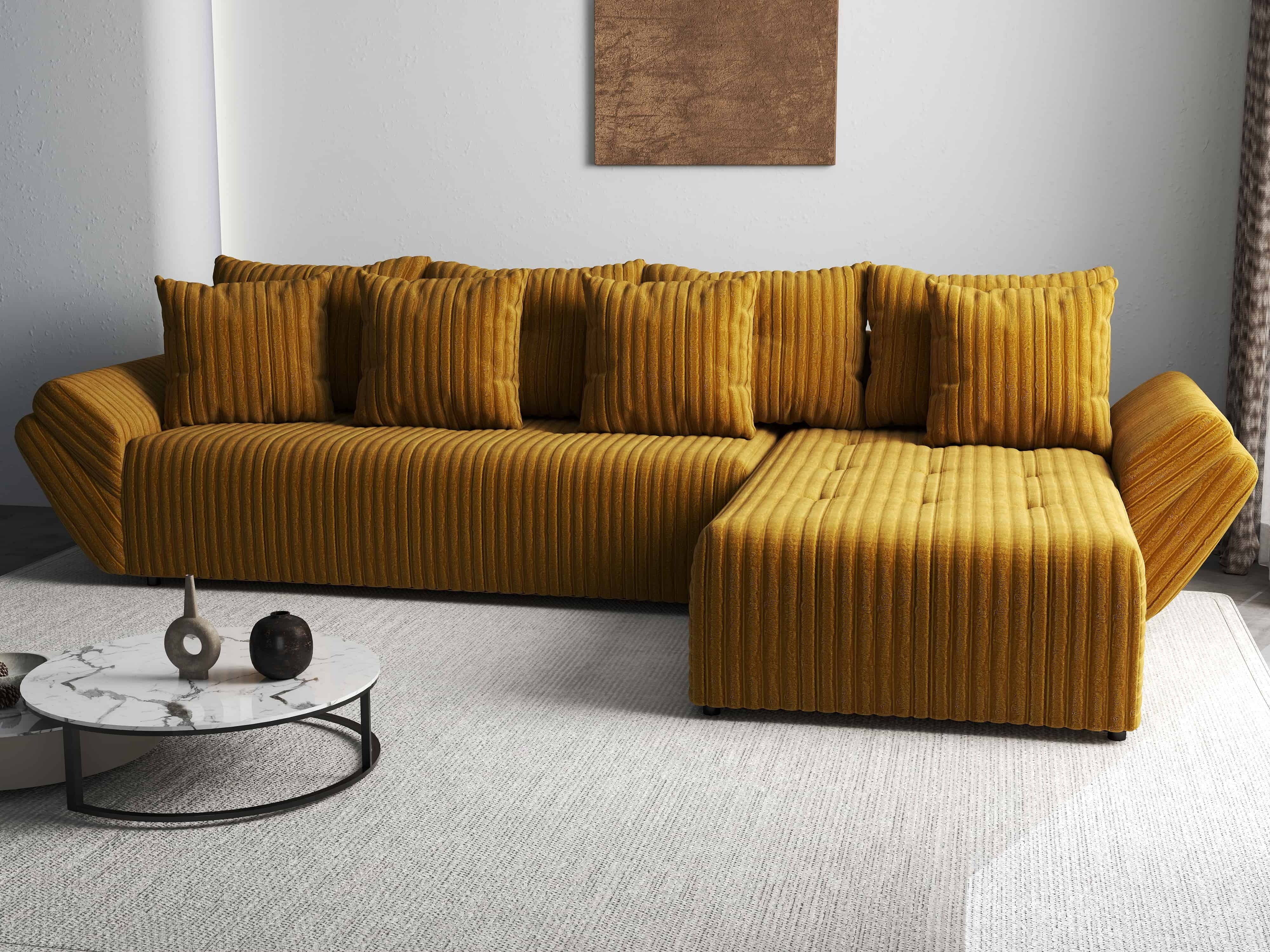 Colțar extensibil dumonde cu ladă de depozitare si sezut confortabil din spuma HR, Berlin XL Ambience Mustar II 350x185 cm Fabrica