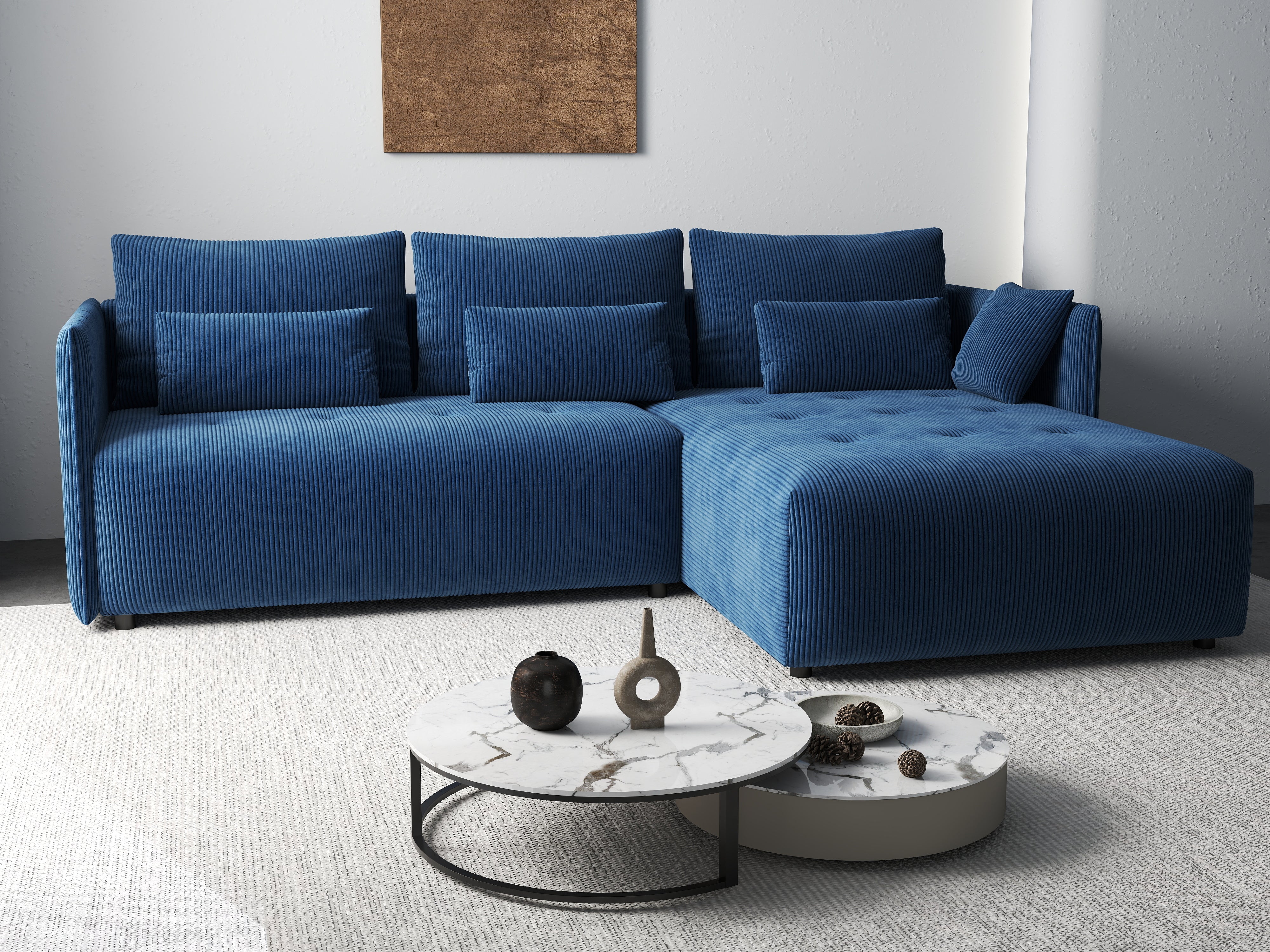 Colțar extensibil dumonde cu ladă de depozitare si sezut confortabil din spuma HR, Malta Zoom Blue 235x185 cm Fabrica