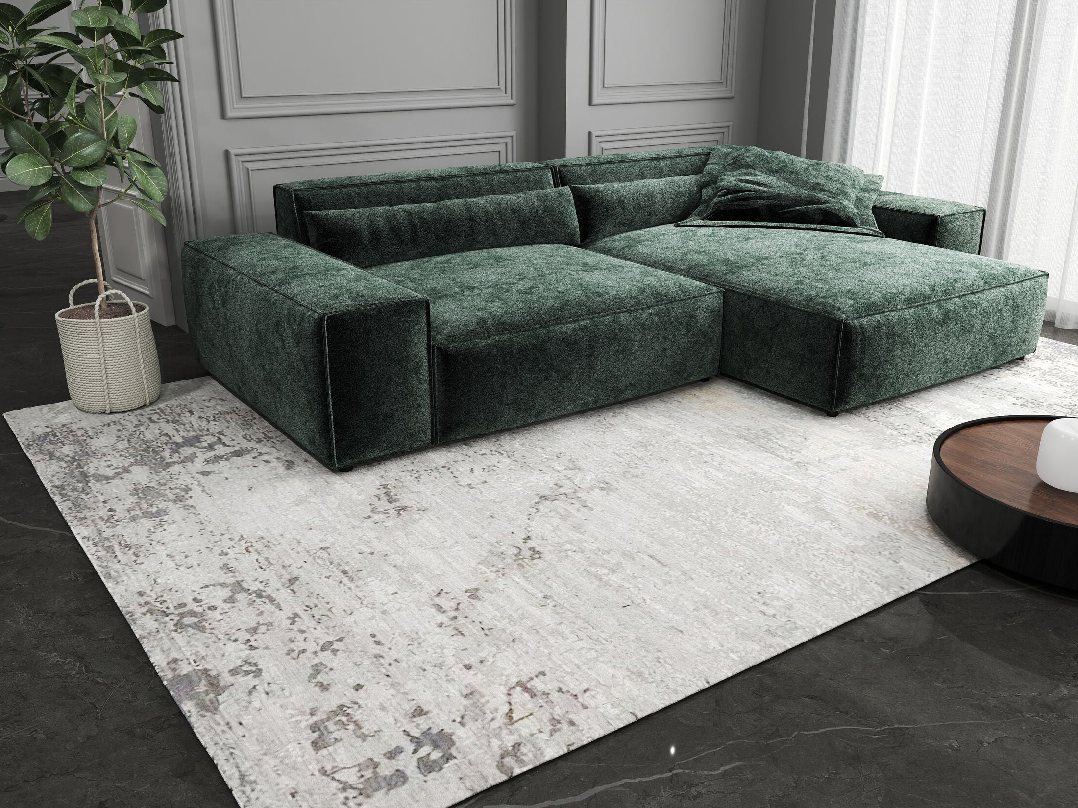 Colțar dumonde cu șezut confortabil din spumă HR, Marvelo Euphoria Verde 264x175 cm II