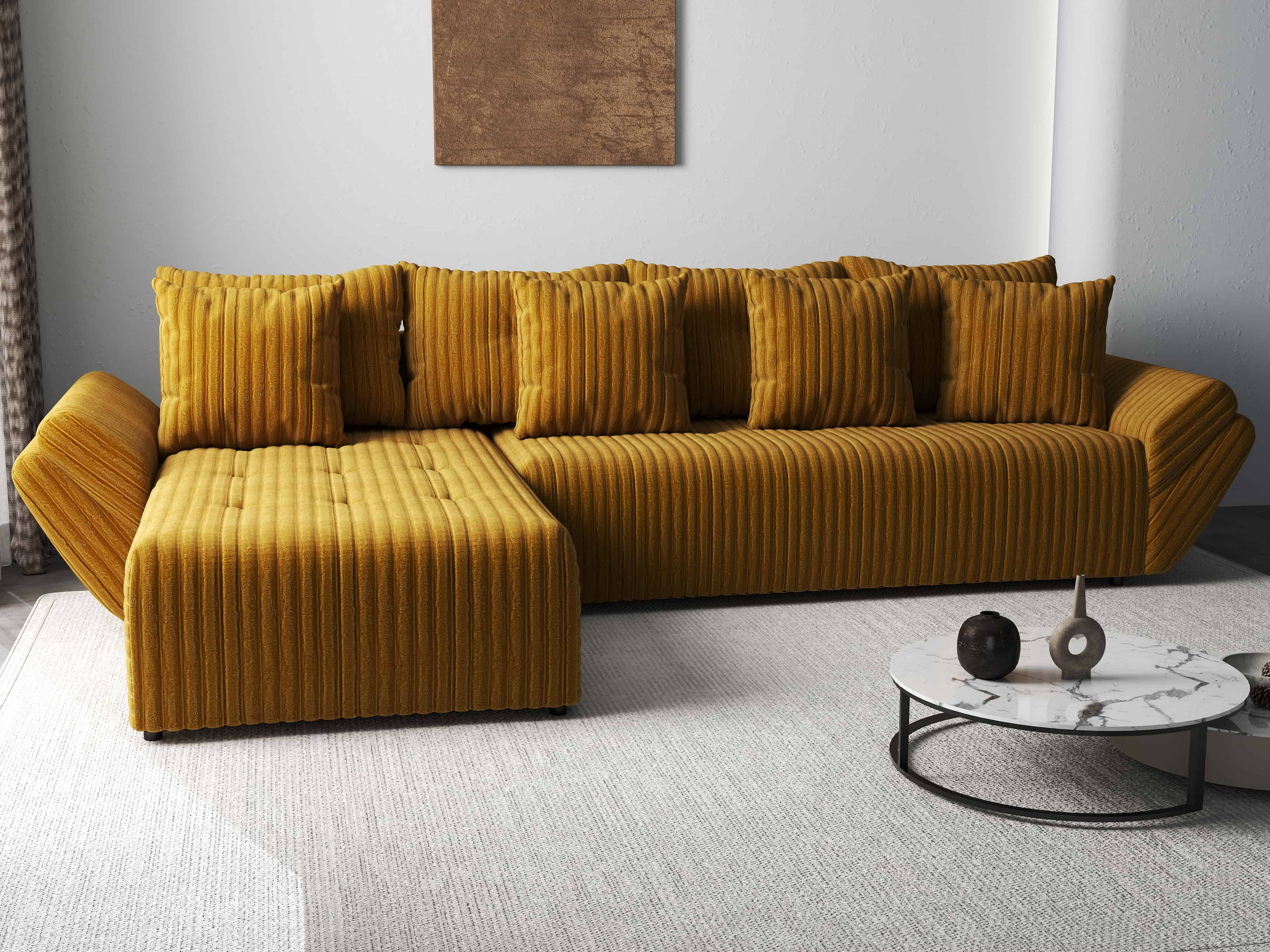 Colțar extensibil dumonde cu ladă de depozitare si sezut confortabil din spuma HR, Berlin XL Ambience Mustar 350x185 cm Fabrica