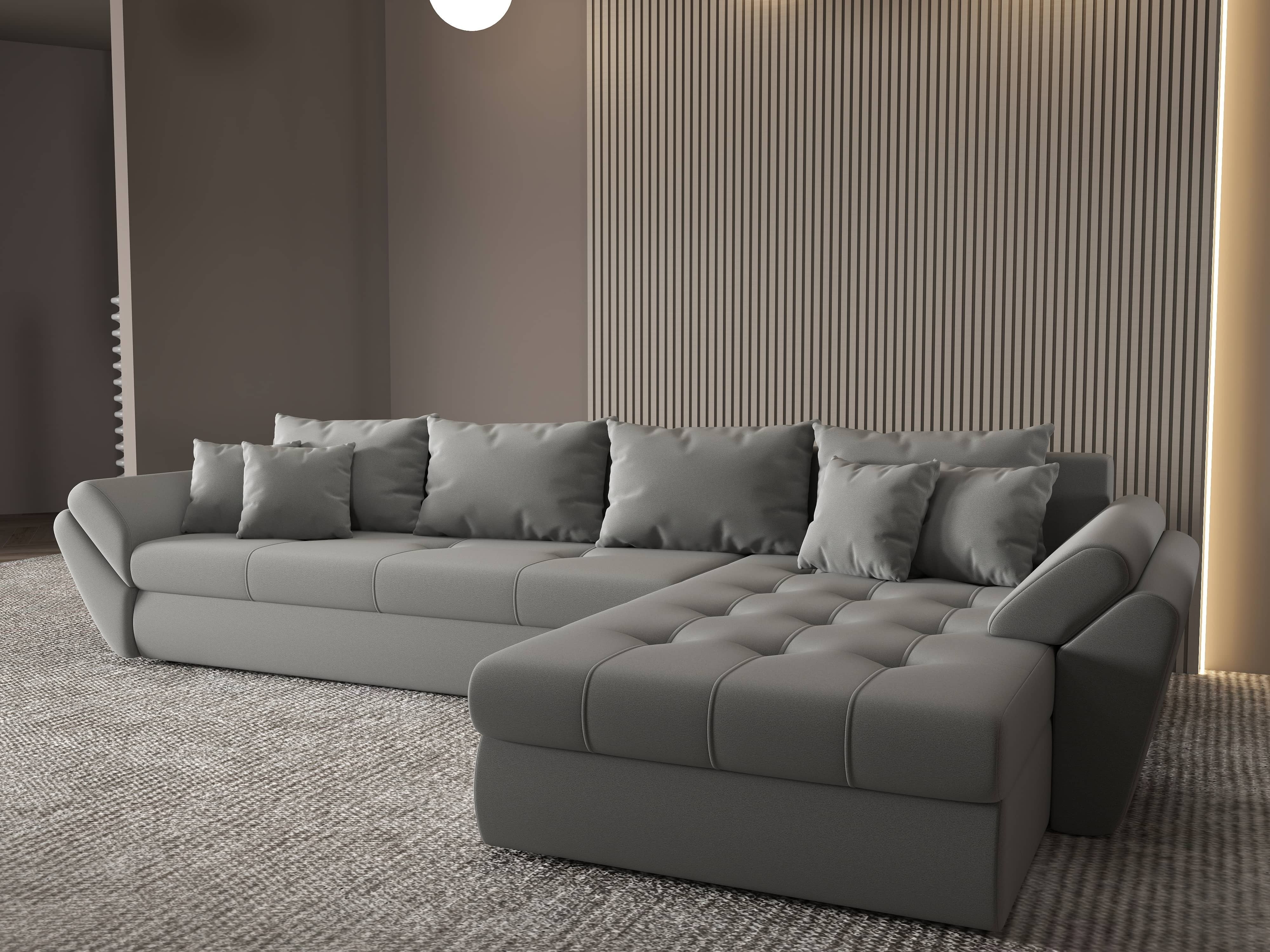 Colțar extensibil dumonde cu ladă de depozitare si sezut confortabil din spuma HR, Loana XL Royal Gri II 335x185 cm Fabrica