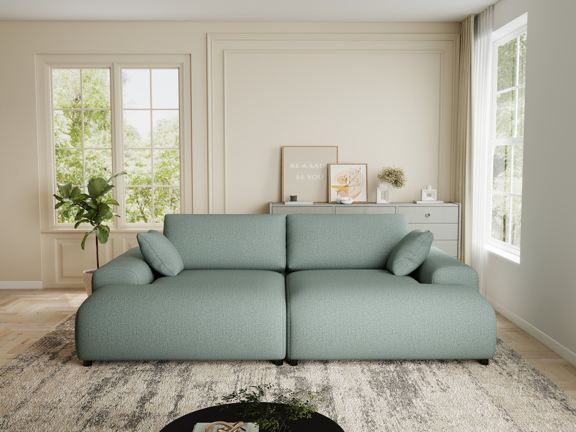 Canapea dumonde cu sezut confortabil din spuma HR, Hudson Enjoy Verde Mint 237x144 cm