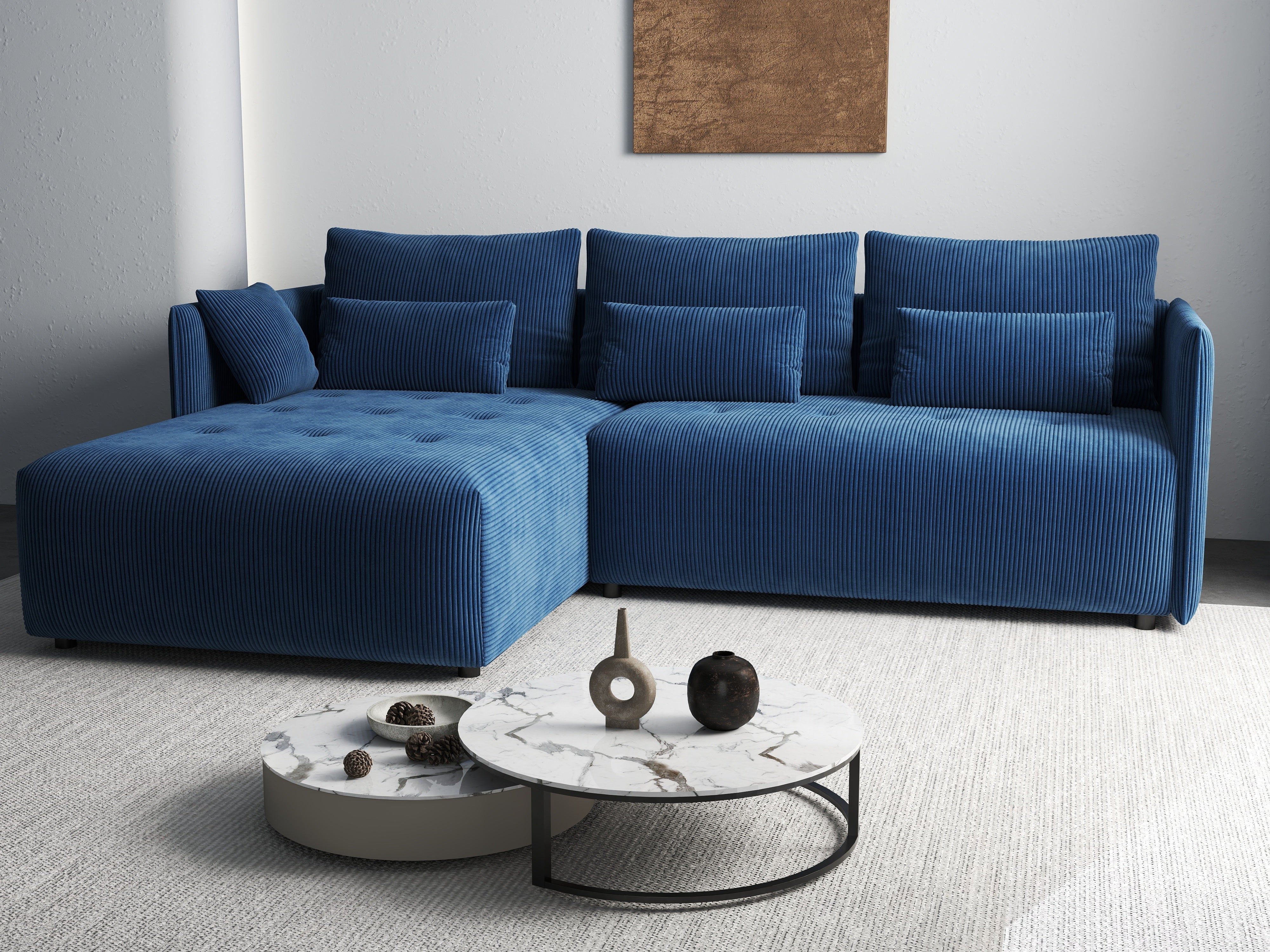 Colțar extensibil dumonde cu ladă de depozitare si sezut confortabil din spuma HR, Malta Zoom Blue II 235x185 cm Fabrica