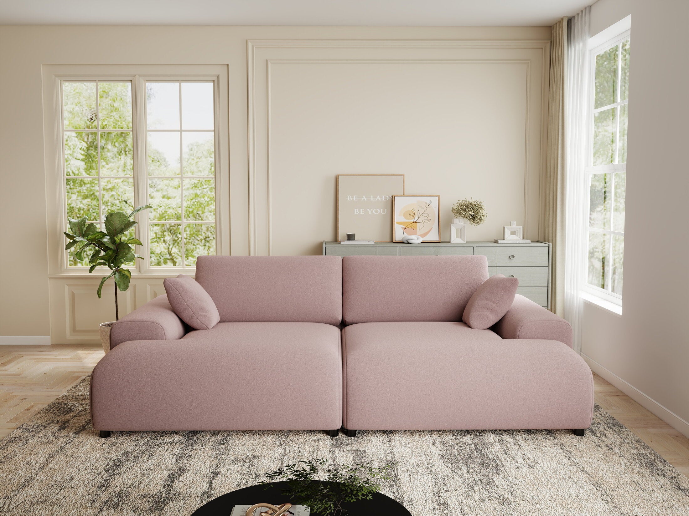 Canapea dumonde cu sezut confortabil din spuma HR, Hudson Royal Roz 237x144 cm