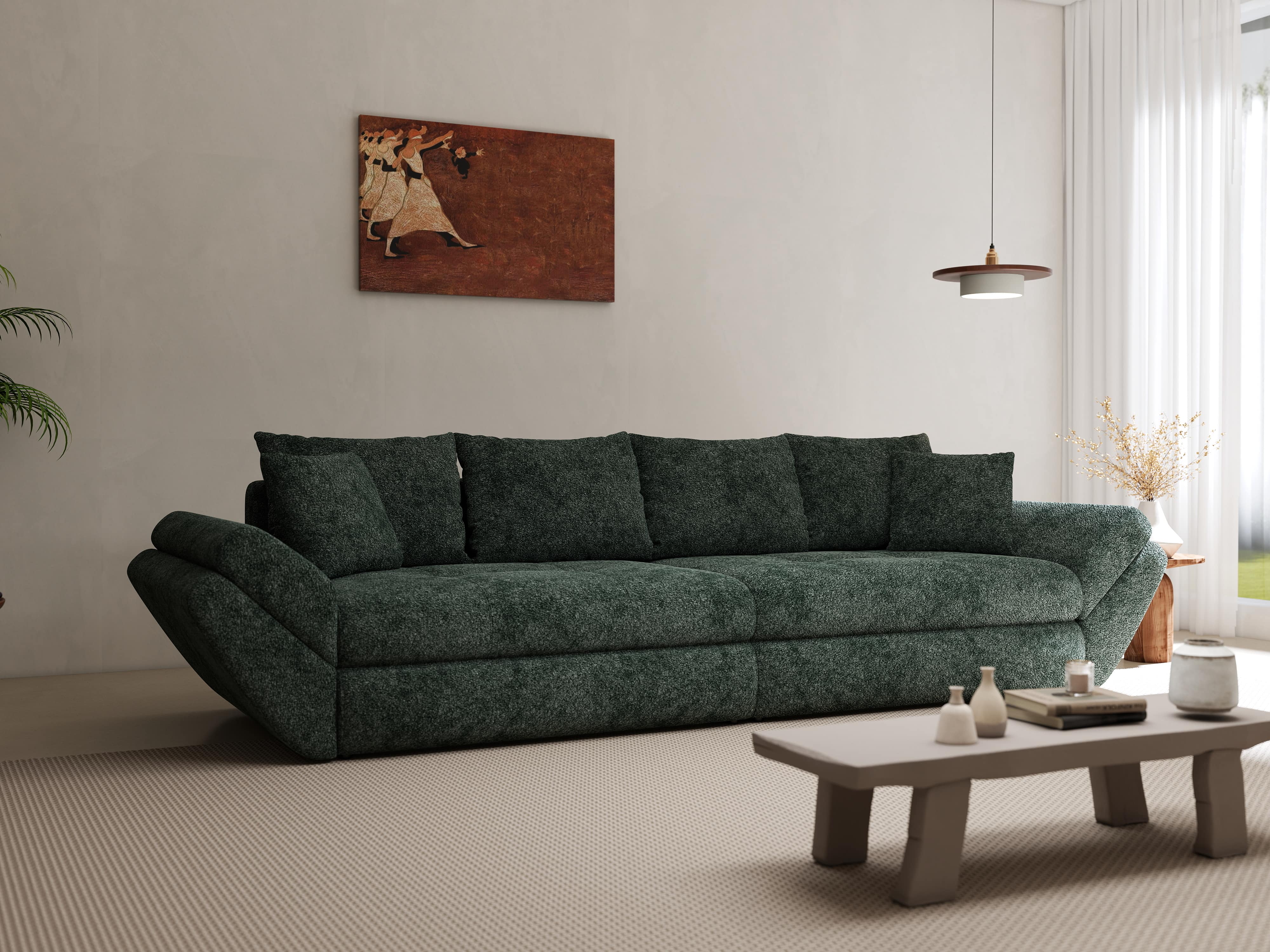 Canapea extensibilă dumonde cu ladă de depozitare si sezut confortabil din spuma HR, Loana Euphoria Verde 300x100 cm Fabrica