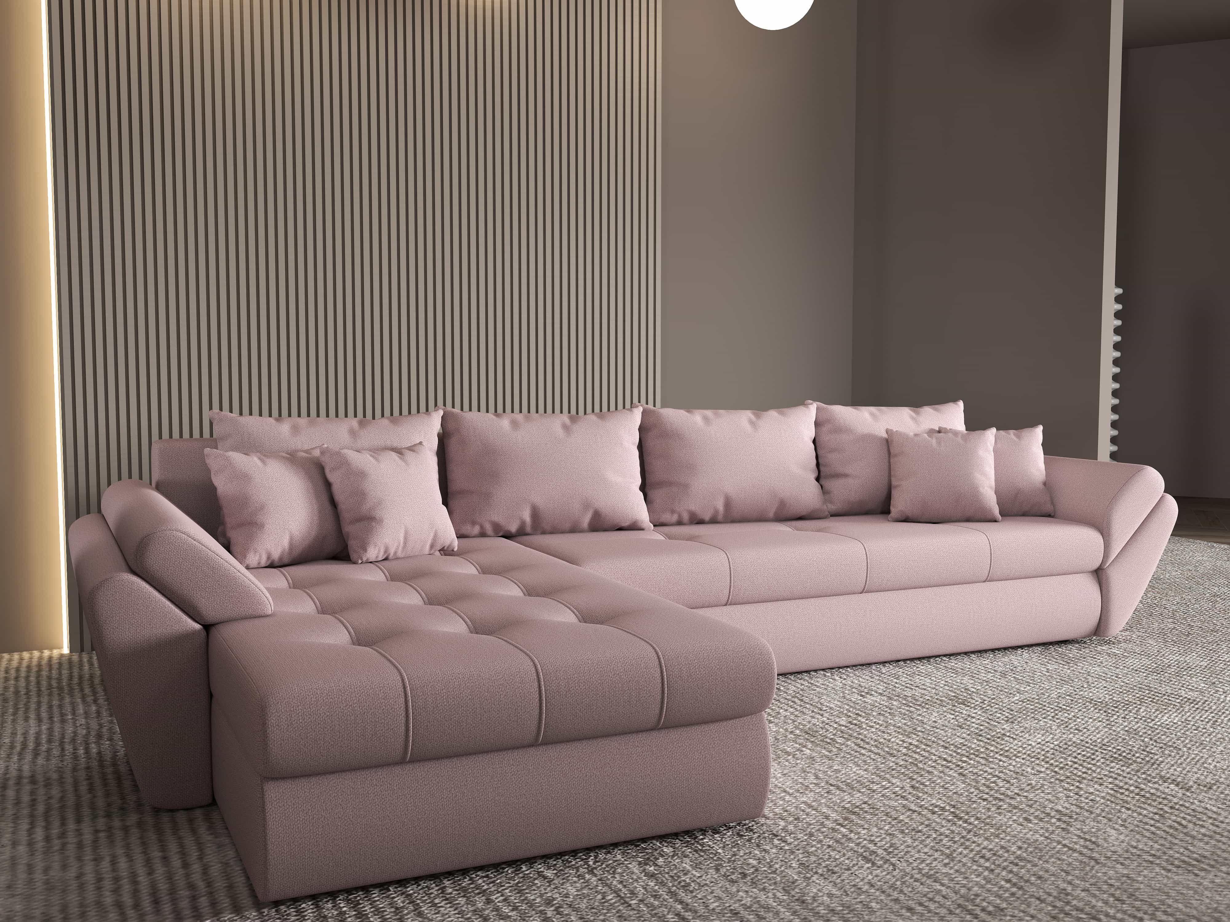 Colțar extensibil dumonde cu ladă de depozitare si sezut confortabil din spuma HR, Loana XL Enjoy Flamingo 335x185 cm Fabrica
