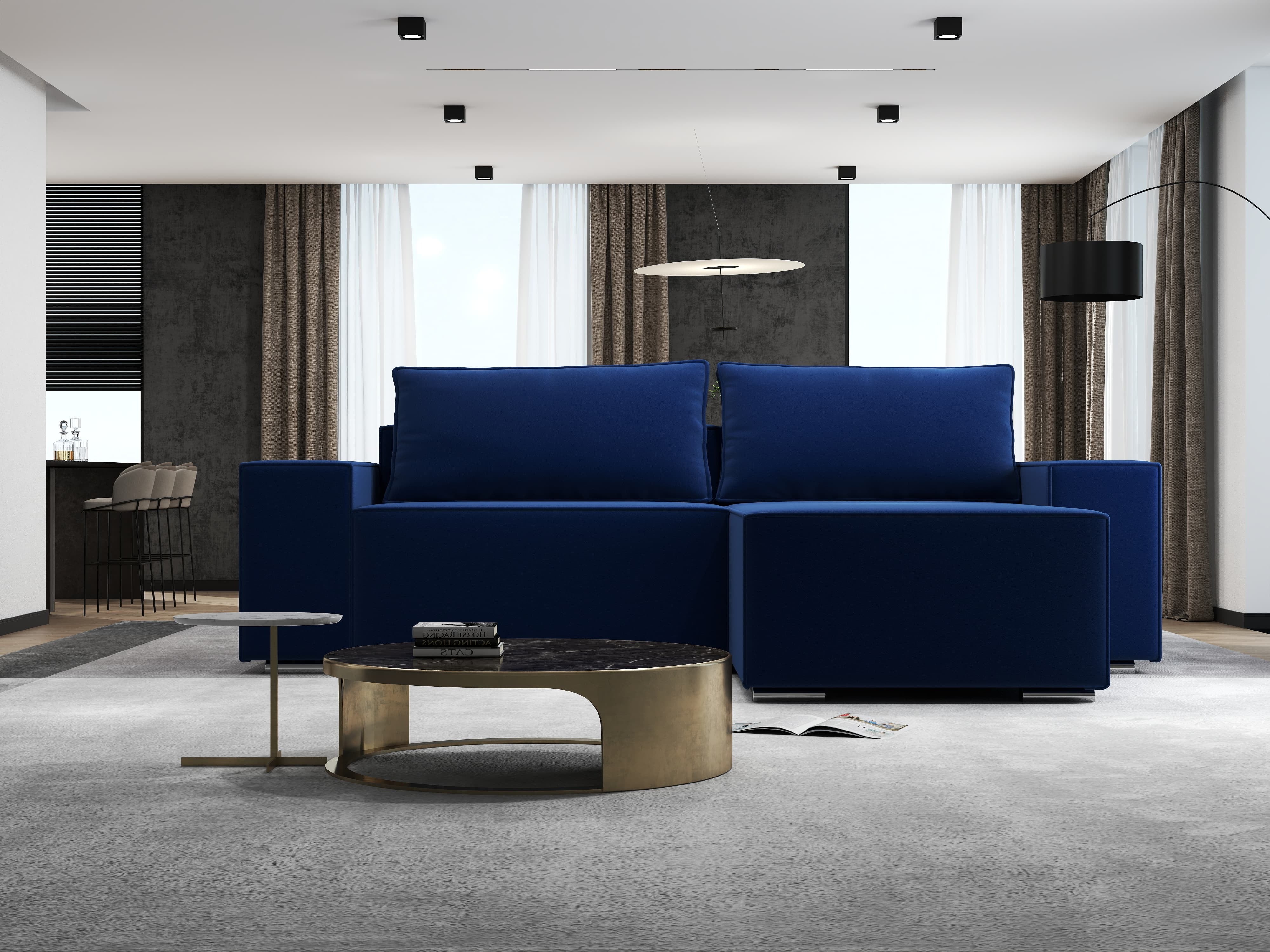 Colțar extensibil dumonde cu ladă de depozitare si sezut confortabil din spuma HR, Dream Royal Albastru 290x185 cm II Fabrica