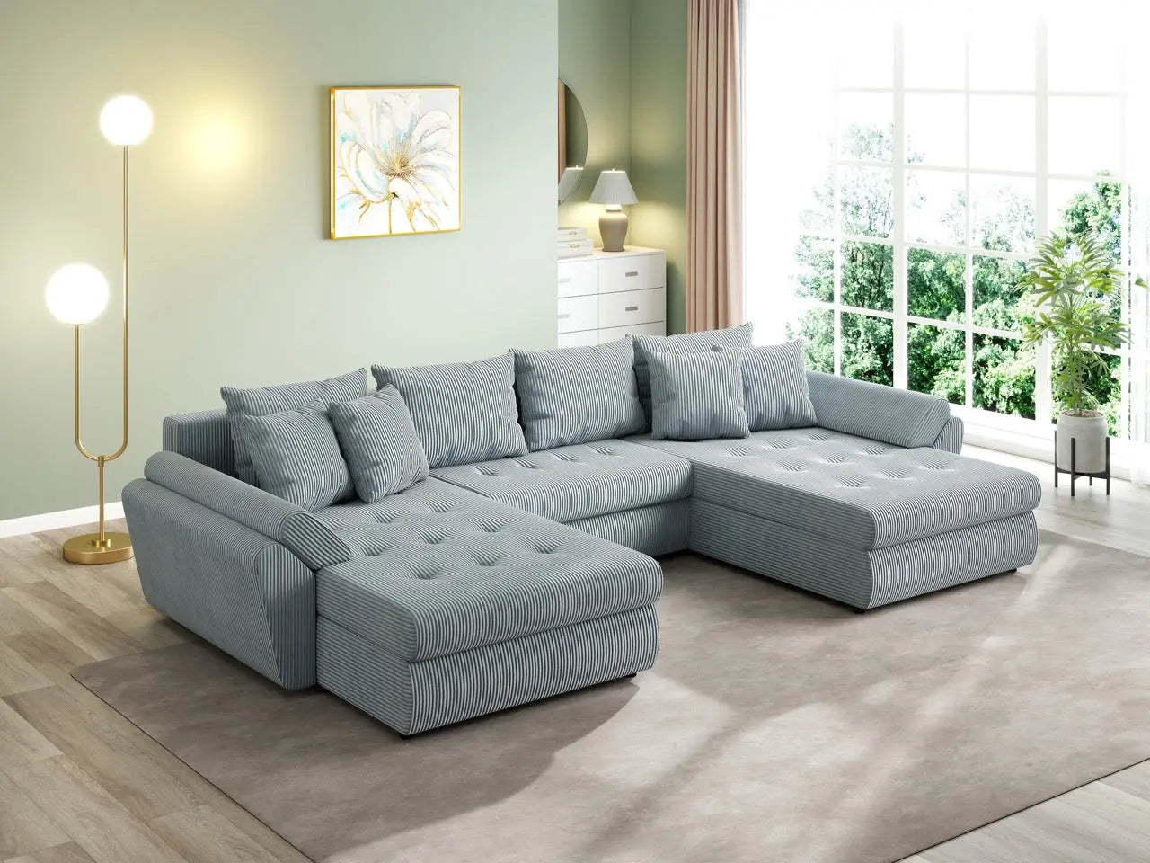 Colțar extensibil dumonde cu ladă de depozitare si sezut confortabil din spuma HR, Loana U Zoom Grey 355x185 cm Fabrica