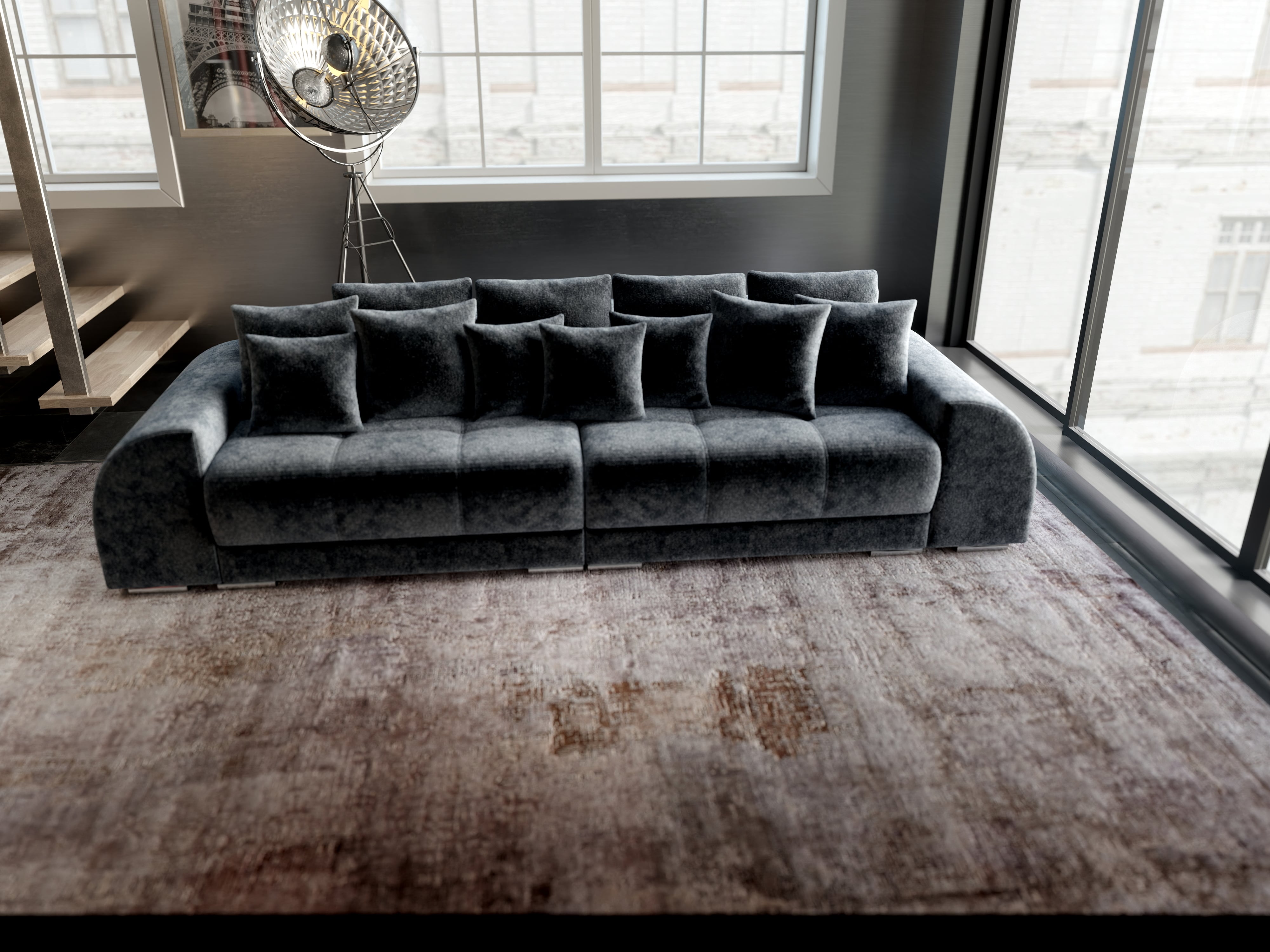 Canapea extensibilă dumonde cu 2 lăzi de depozitare si sezut confortabil din spuma HR, Verona Euphoria Grafit 310x100 cm Fabrica