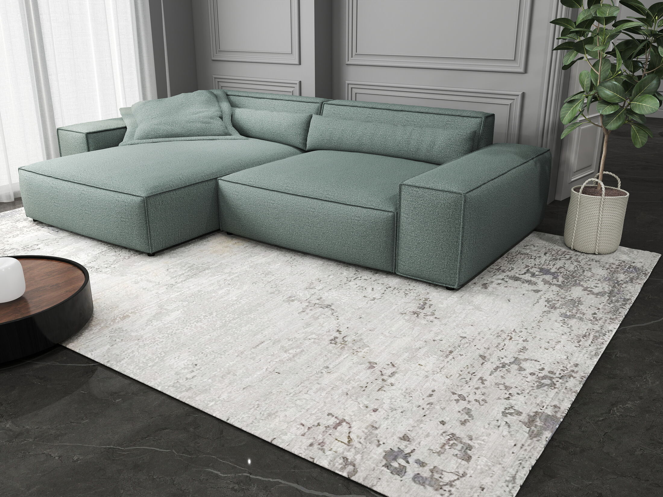 Colțar dumonde cu șezut confortabil din spumă HR, Marvelo Enjoy Verde Mint 264x175 cm