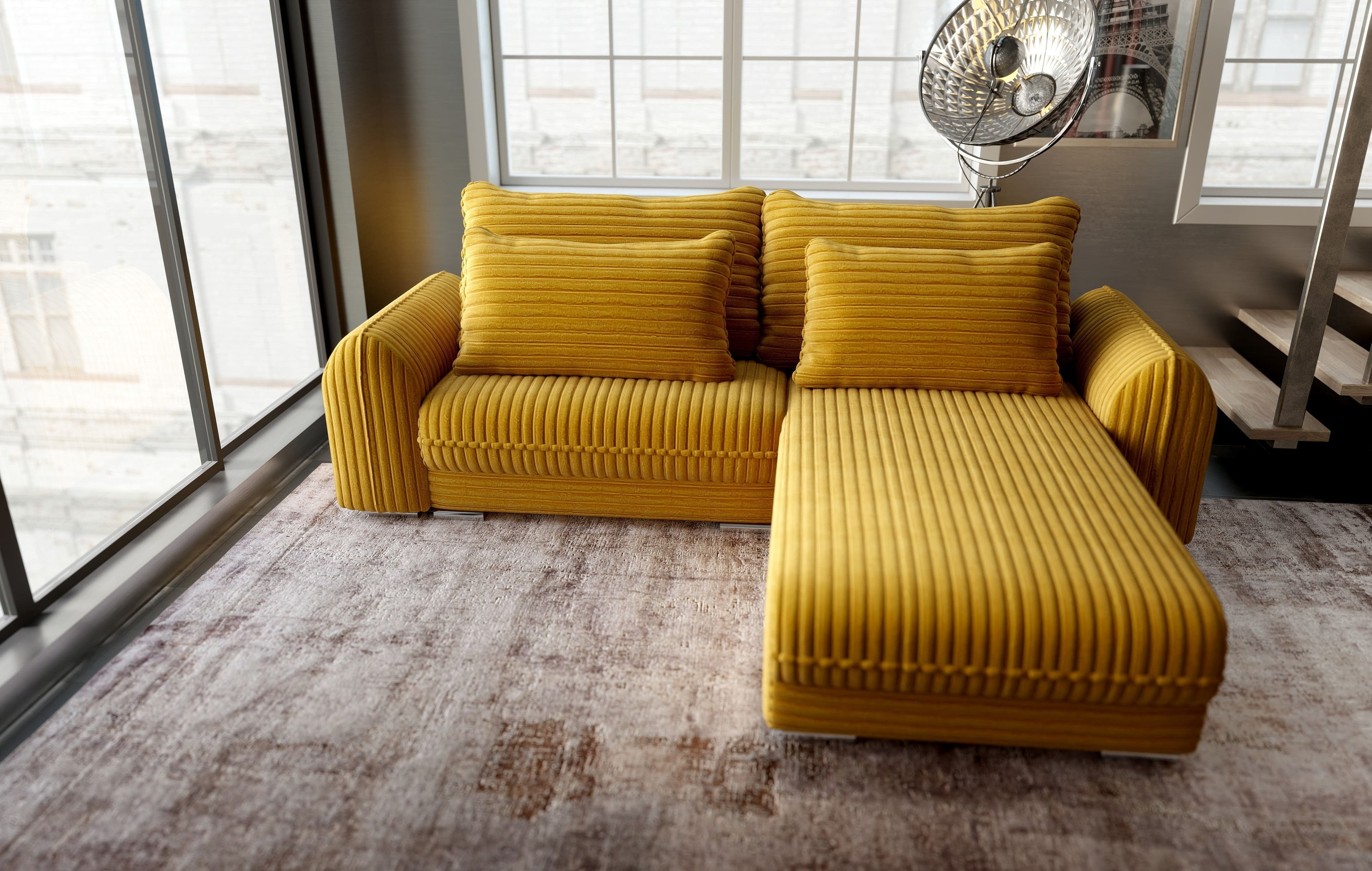 Colțar extensibil dumonde cu ladă de depozitare si sezut confortabil din spuma HR, Denver Ambience Mustar 275x185 cm II Fabrica