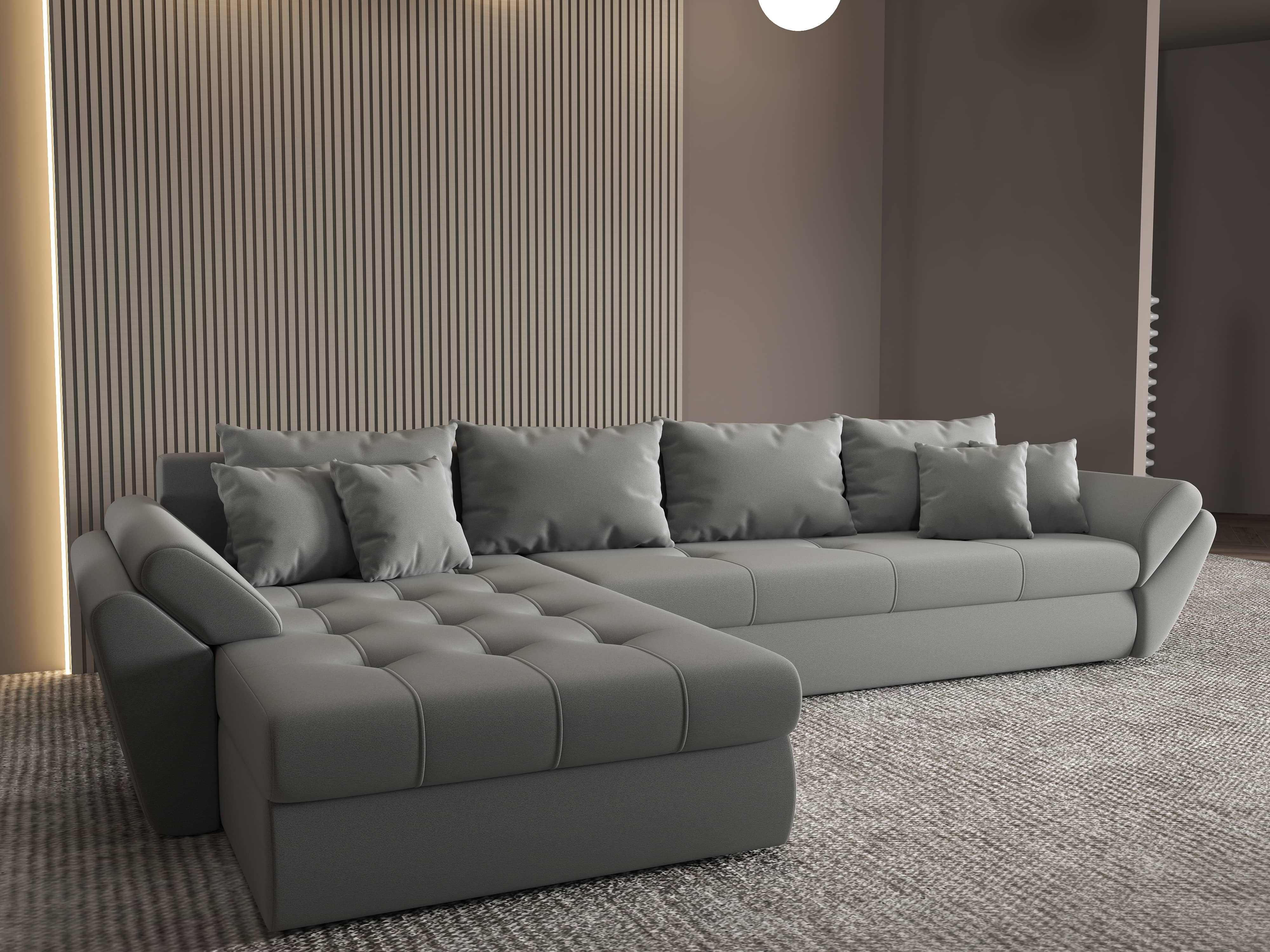 Colțar extensibil dumonde cu ladă de depozitare si sezut confortabil din spuma HR, Loana XL Royal Gri 335x185 cm Fabrica