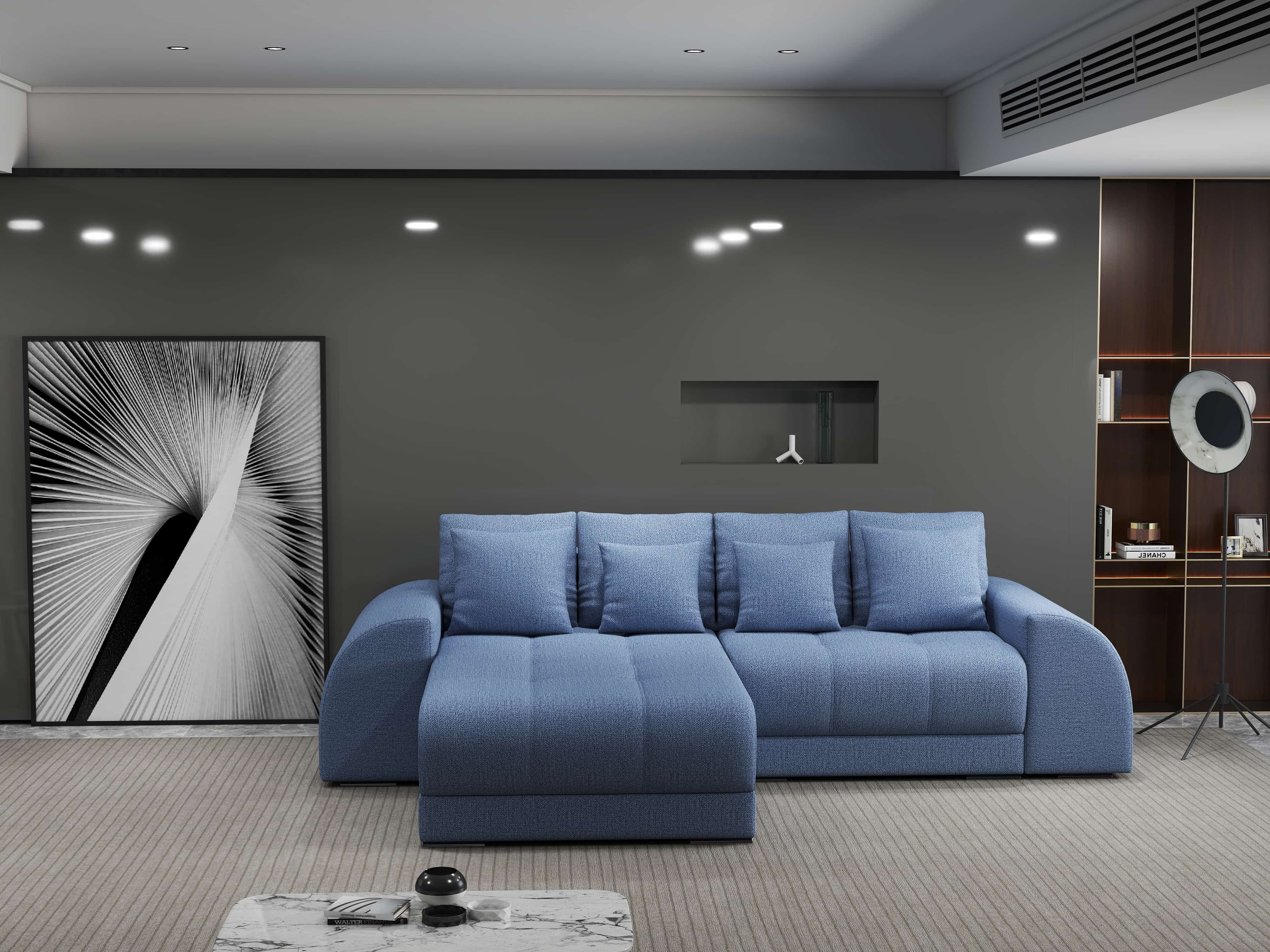 Colțar extensibil dumonde cu ladă de depozitare si sezut confortabil din spuma HR, Verona Enjoy Albastru 290x185 cm Fabrica