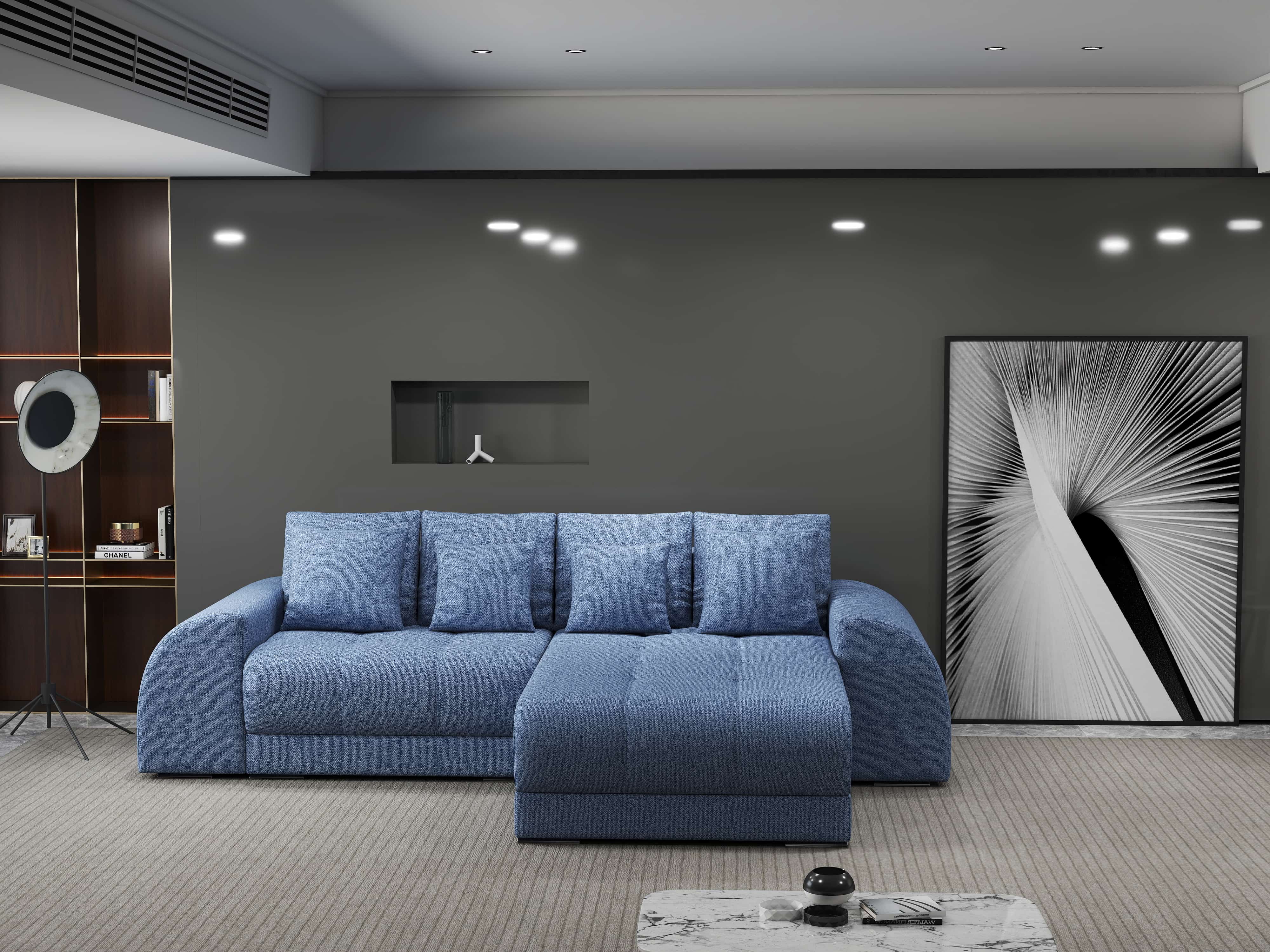 Colțar extensibil dumonde cu ladă de depozitare si sezut confortabil din spuma HR, Verona Enjoy Albastru II 290x185 cm Fabrica