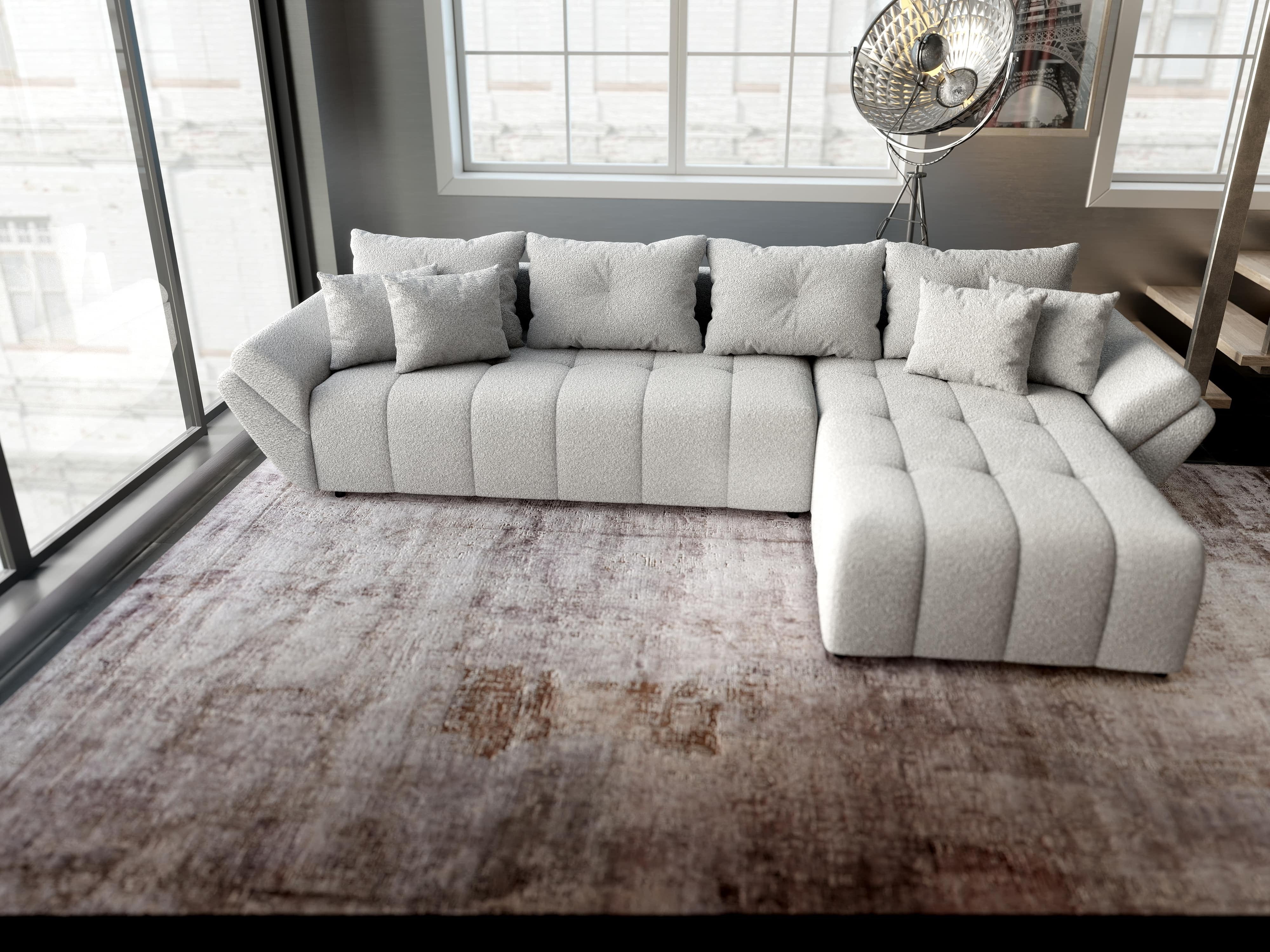 Colțar extensibil dumonde cu ladă de depozitare si sezut confortabil din spuma HR, Berlin XL Euphoria Dove 350x185 cm II Fabrica