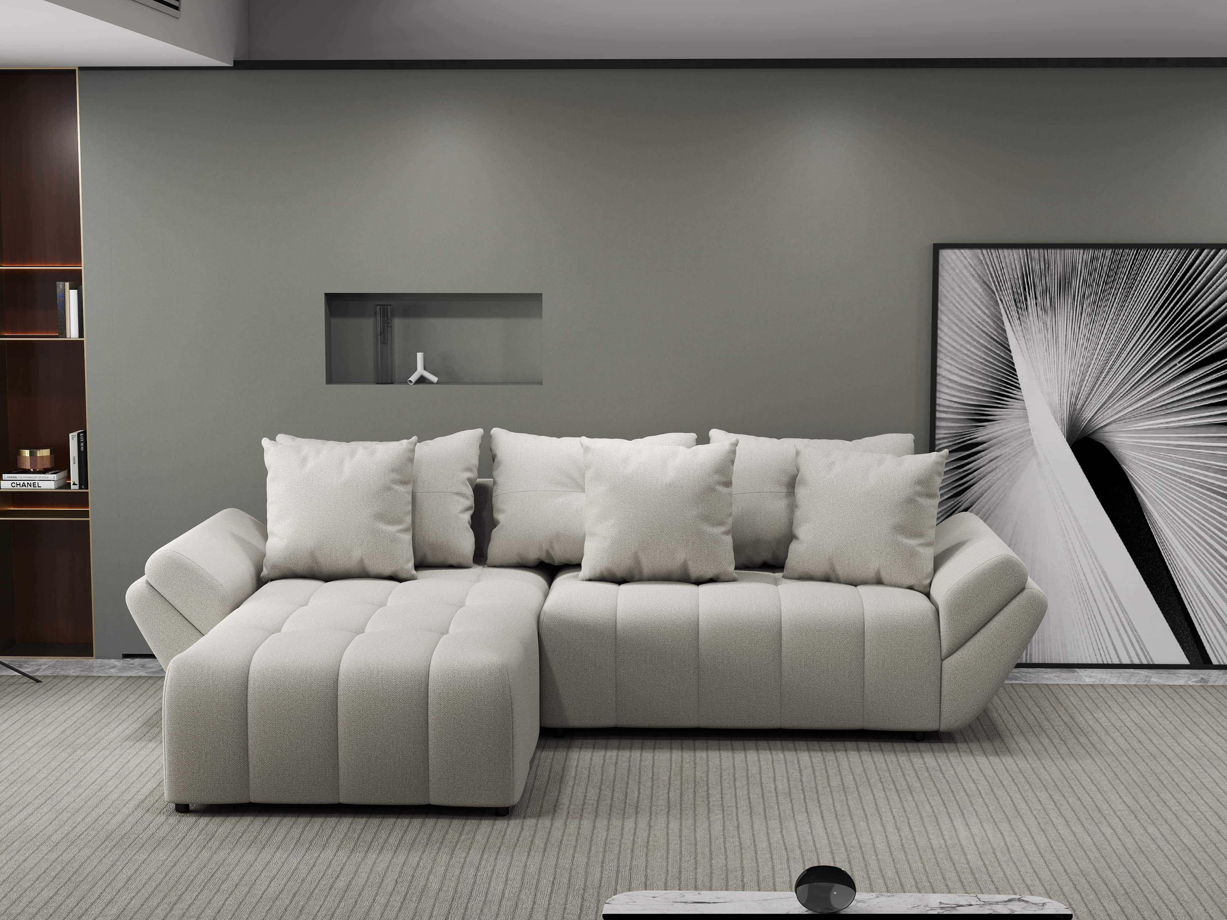 Colțar extensibil dumonde cu ladă de depozitare si sezut confortabil din spuma HR, Berlin Enjoy Bej 280x185 cm Fabrica