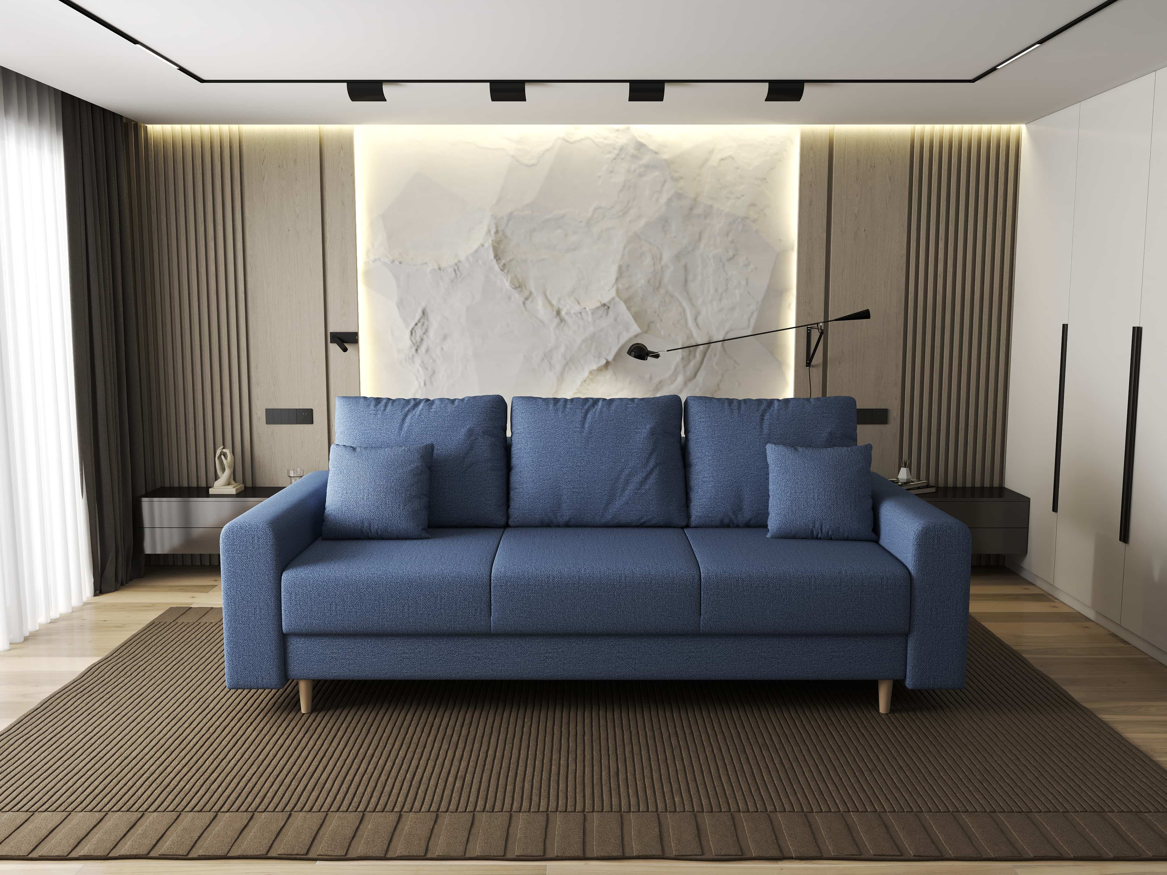 Canapea extensibilă dumonde cu ladă de depozitare si sezut confortabil din spuma HR, Kronos Enjoy Albastru 210x100 cm fabrica