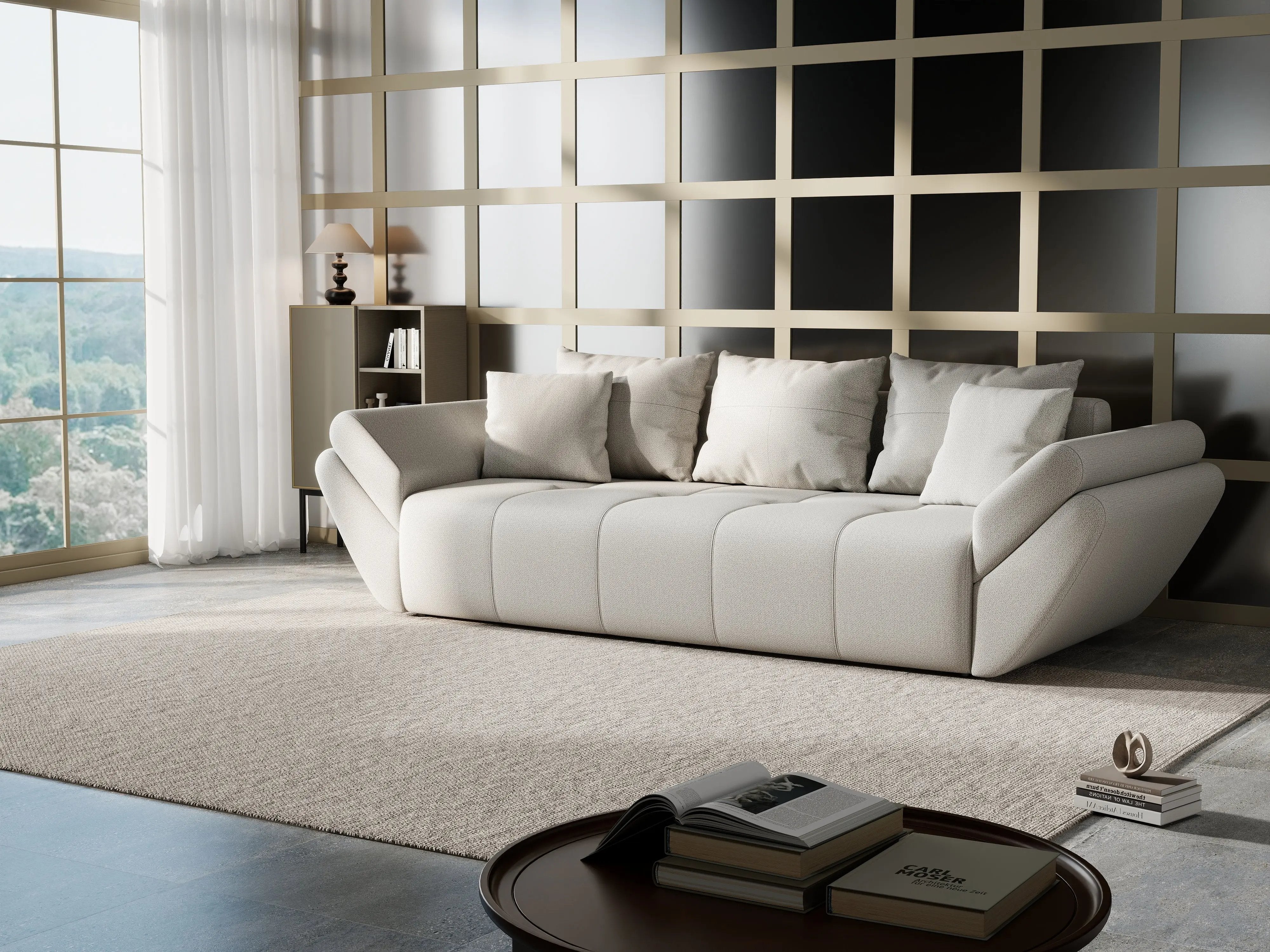 Canapea extensibilă dumonde cu ladă de depozitare si sezut confortabil din spuma HR, Berlin Enjoy Bej 250x100 cm Fabrica