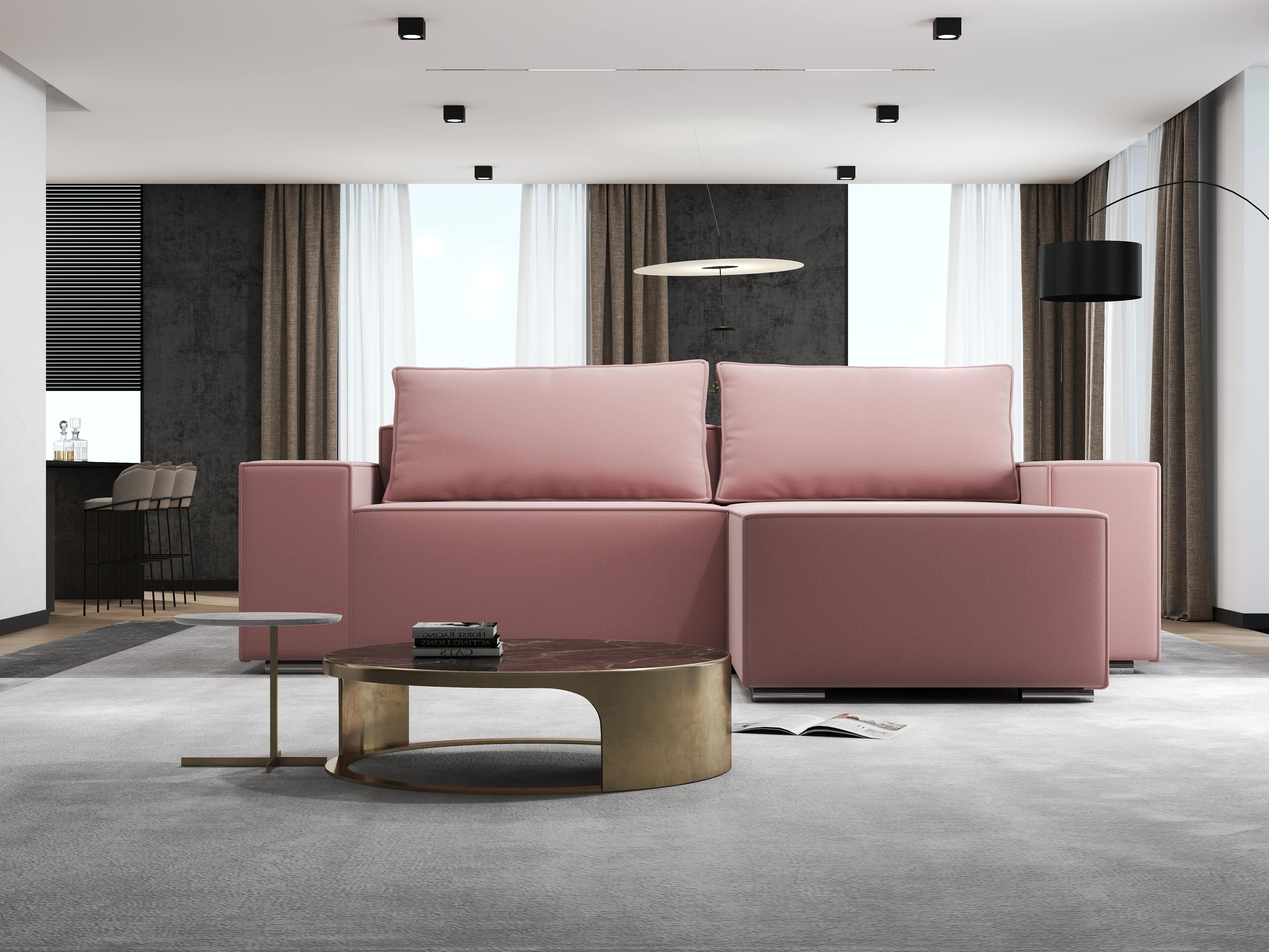 Colțar extensibil dumonde cu ladă de depozitare si sezut confortabil din spuma HR, Dream Royal Roz 290x185 cm II Fabrica