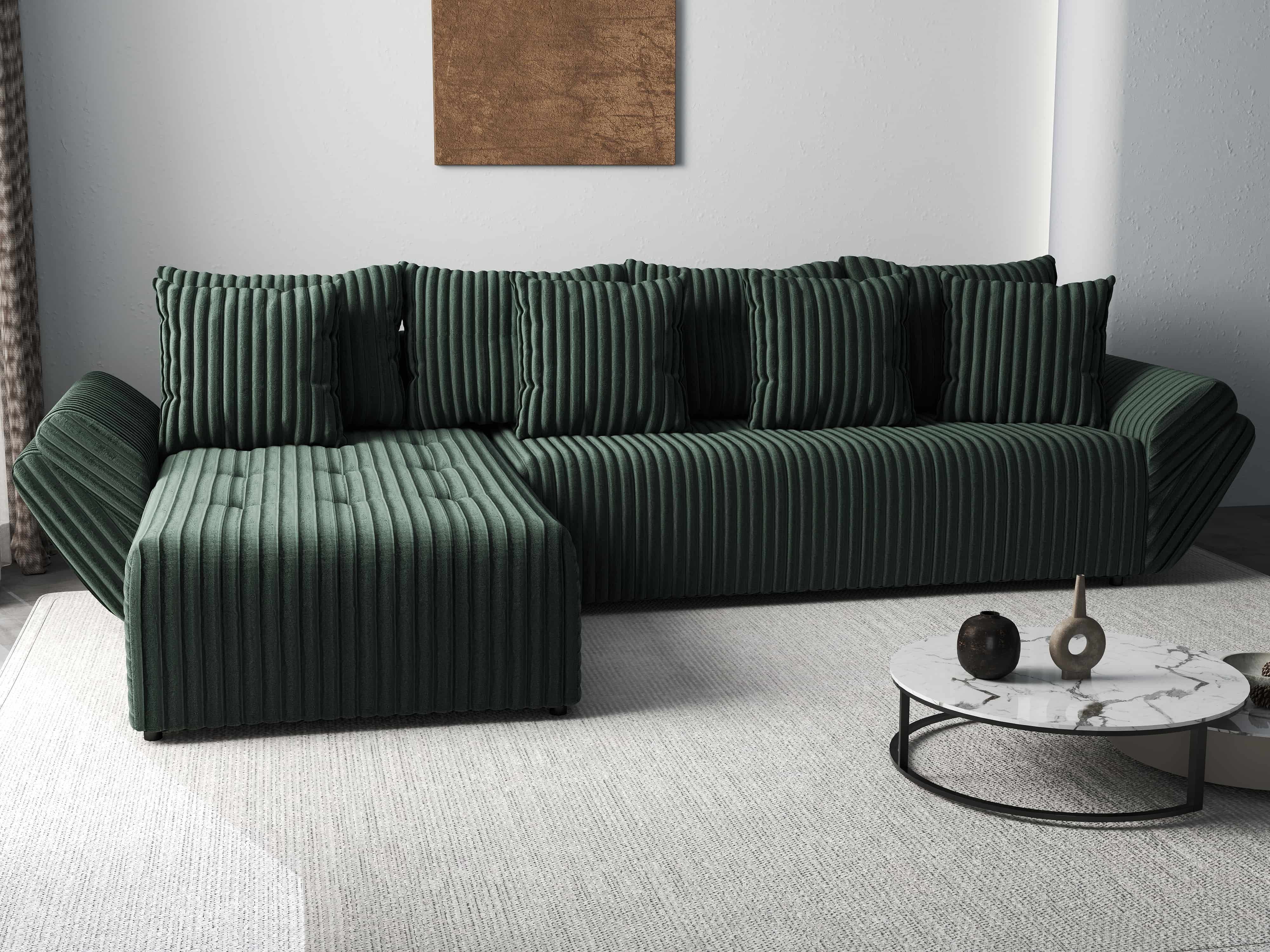 Colțar extensibil dumonde cu ladă de depozitare si sezut confortabil din spuma HR, Berlin XL Ambience Green 350x185 cm Fabrica