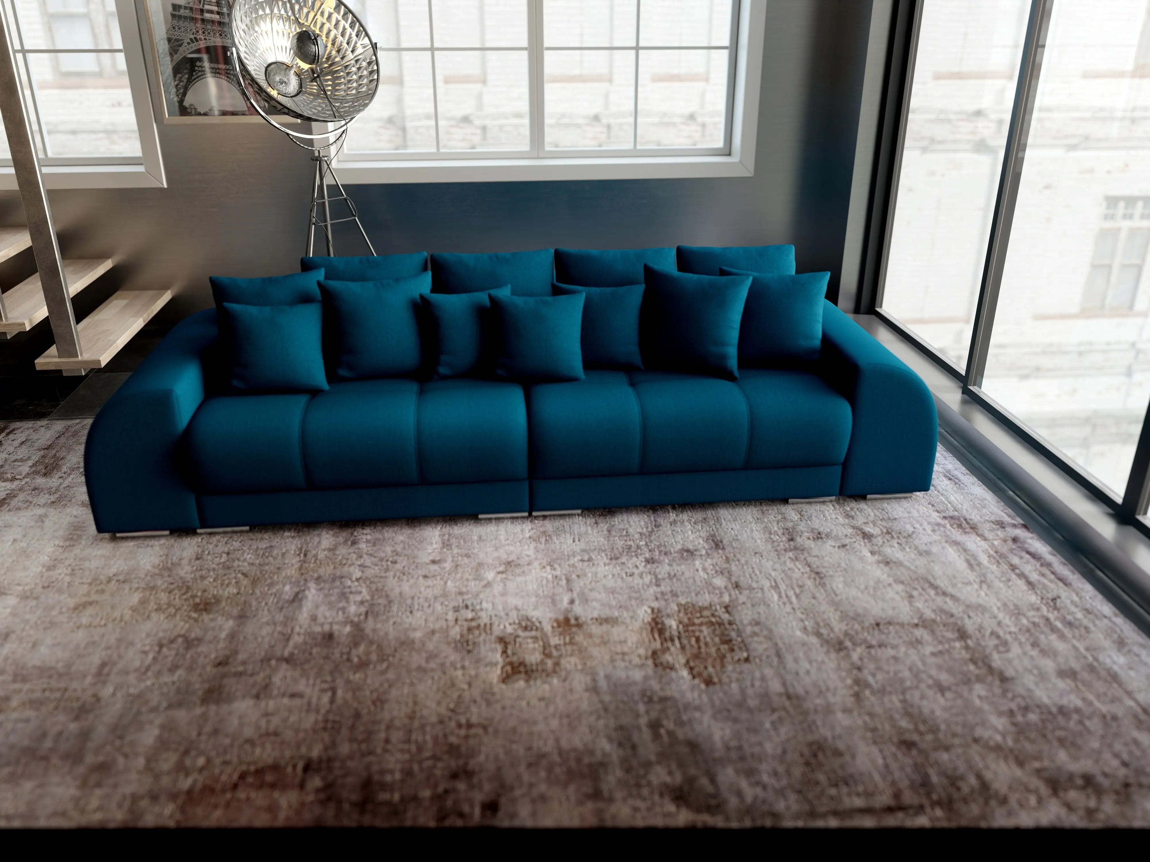 Canapea extensibilă dumonde cu 2 lăzi de depozitare si sezut confortabil din spuma HR, Big Sofa Verona Verde Petrol 310x100 cm Fabrica