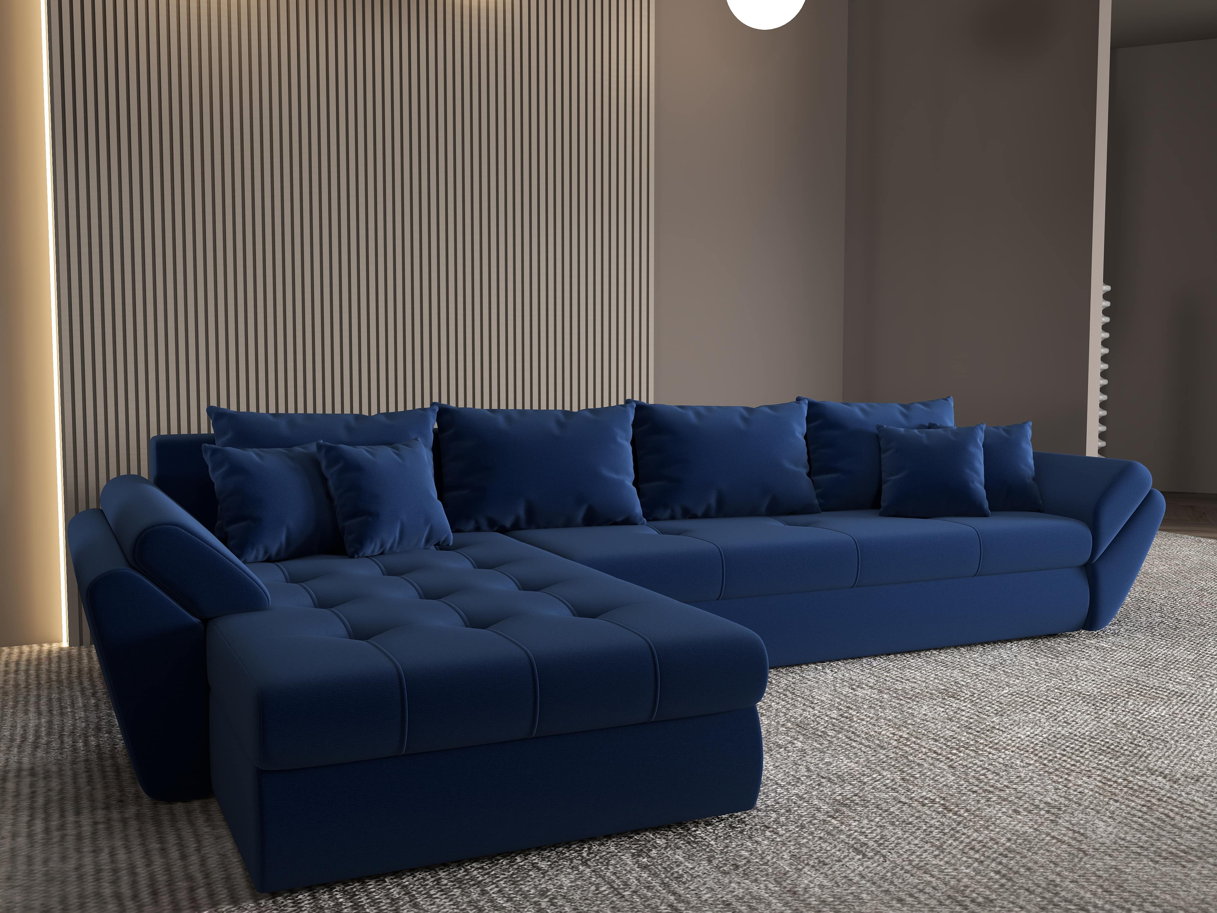 Colțar extensibil dumonde cu ladă de depozitare si sezut confortabil din spuma HR, Loana XL Royal Albastru 335x185 cm Fabrica