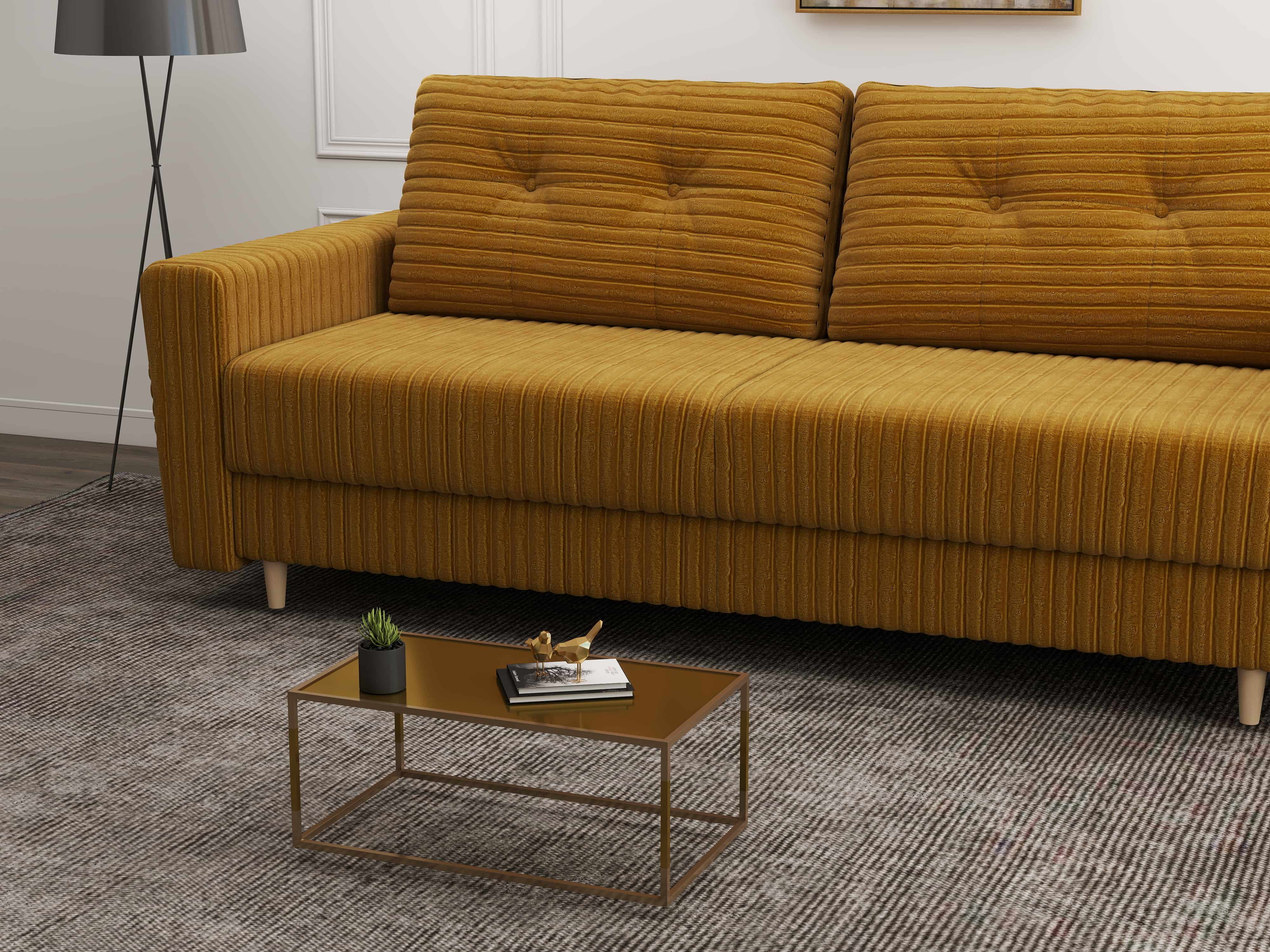Canapea extensibilă dumonde cu ladă de depozitare si sezut confortabil din spuma HR, Summer Ambience Mustar 225x100 cm